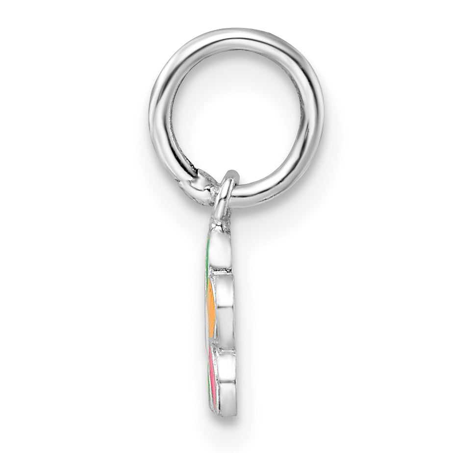 Sterling Silver RH-plated Multi-color Enameled Flower Children's Pendant