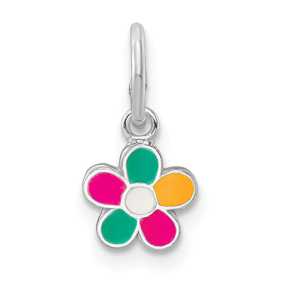 Sterling Silver RH-plated Multi-color Enameled Flower Children's Pendant Main image
