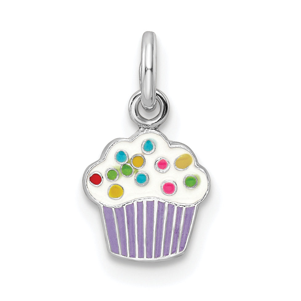 Sterling Silver RH-plated Multi-color Enameled Cupcake Children's Pendant Main image