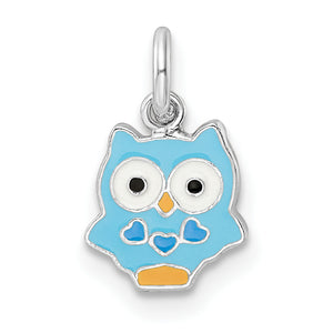 Multicolor Enamel Owl Children's Pendant in Sterling Silver, 14mm - Sophia Jewelers