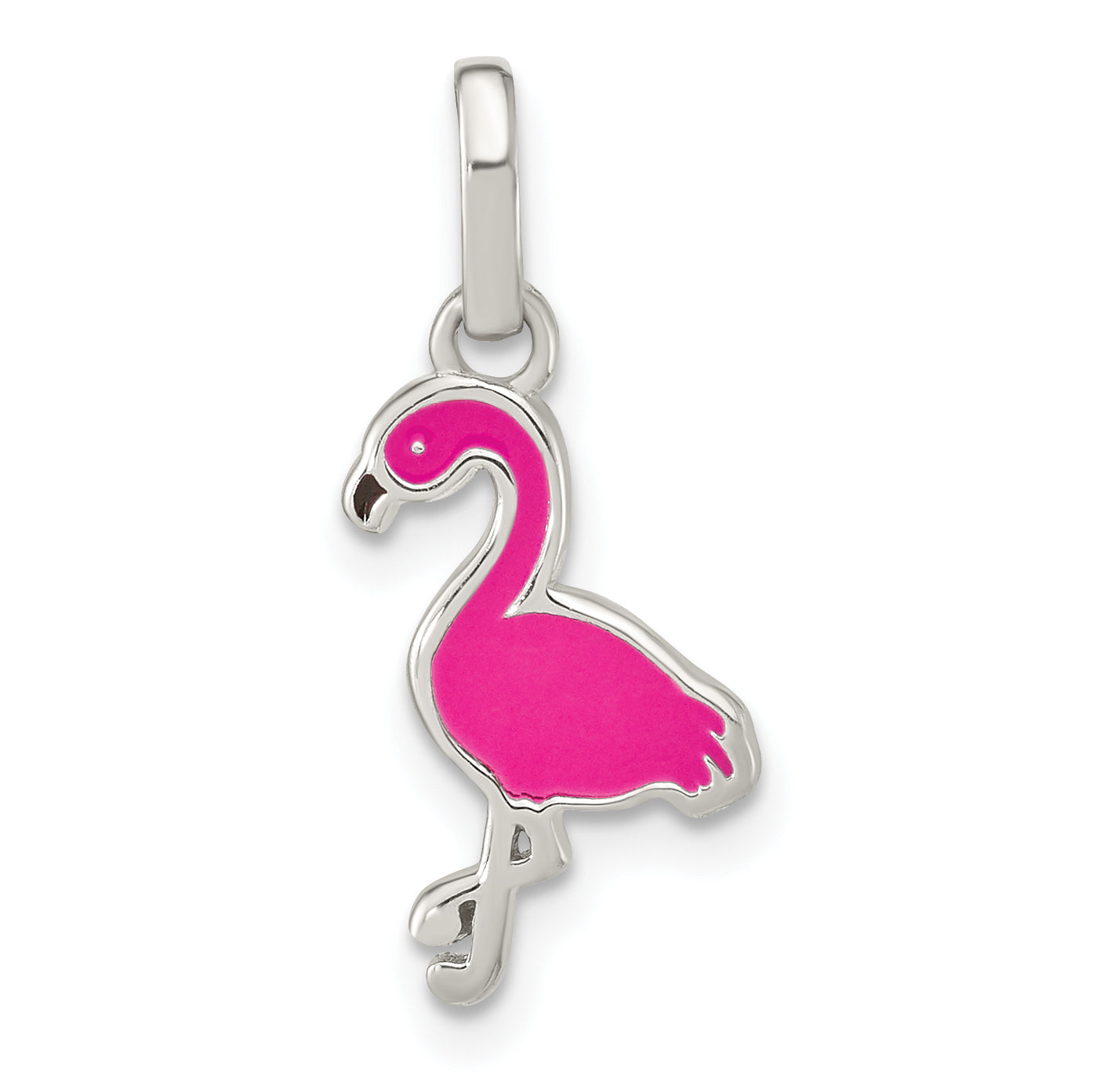 Sterling Silver Hot Pink & Black Enameled Flamingo Children's Pendant Main image