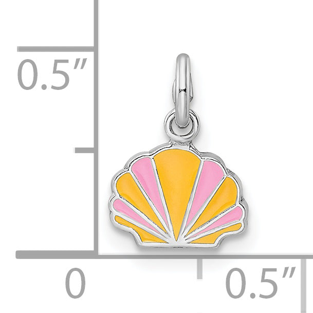Sterling Silver Rhodium-plated Polished Pink and Orange Enameled Shell Children's Pendant
