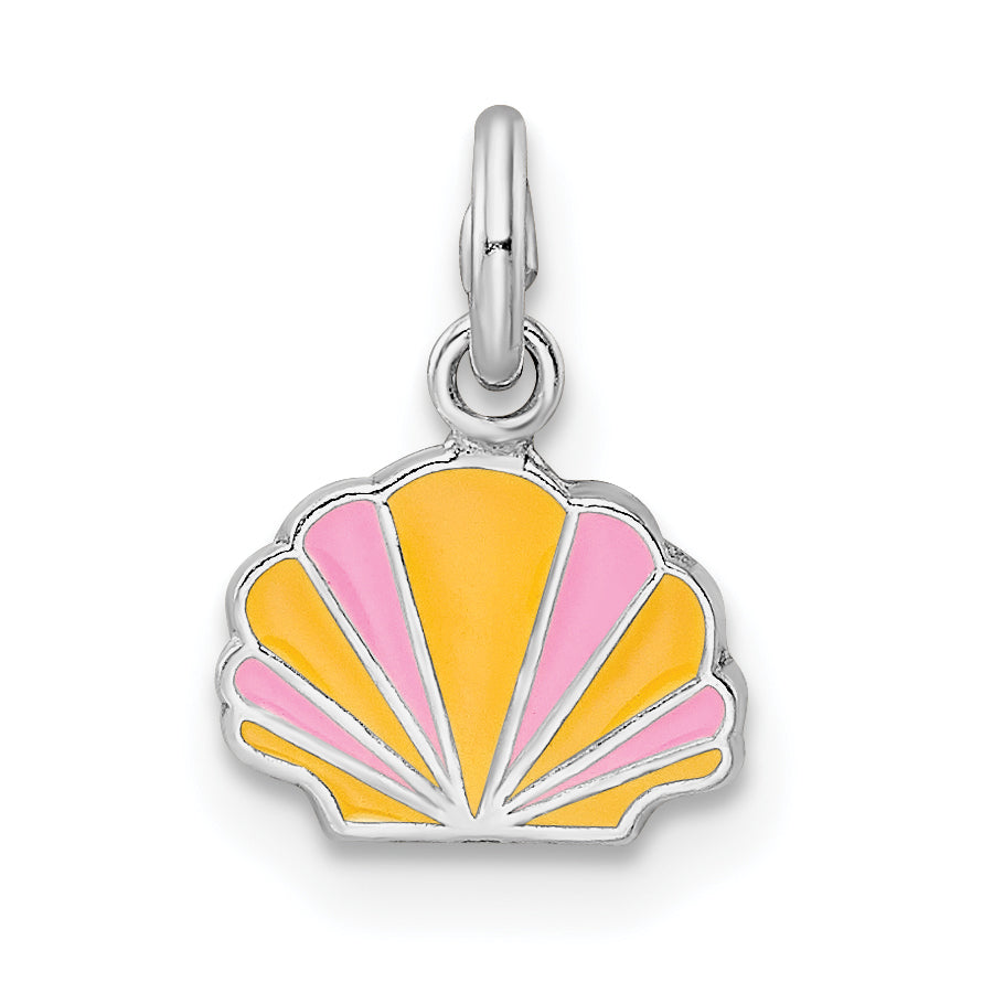 Sterling Silver Rhodium-plated Polished Pink and Orange Enameled Shell Children's Pendant Main image