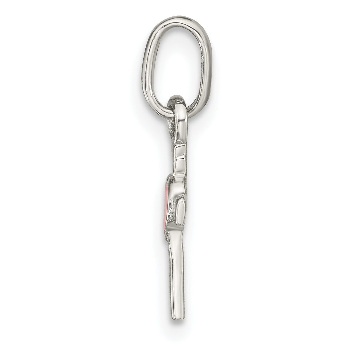 Sterling Silver Rhodium-plated Cross Pink Enamel Heart Pendant