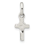Sterling Silver Rhodium-plated Cross Pink Enamel Heart Pendant