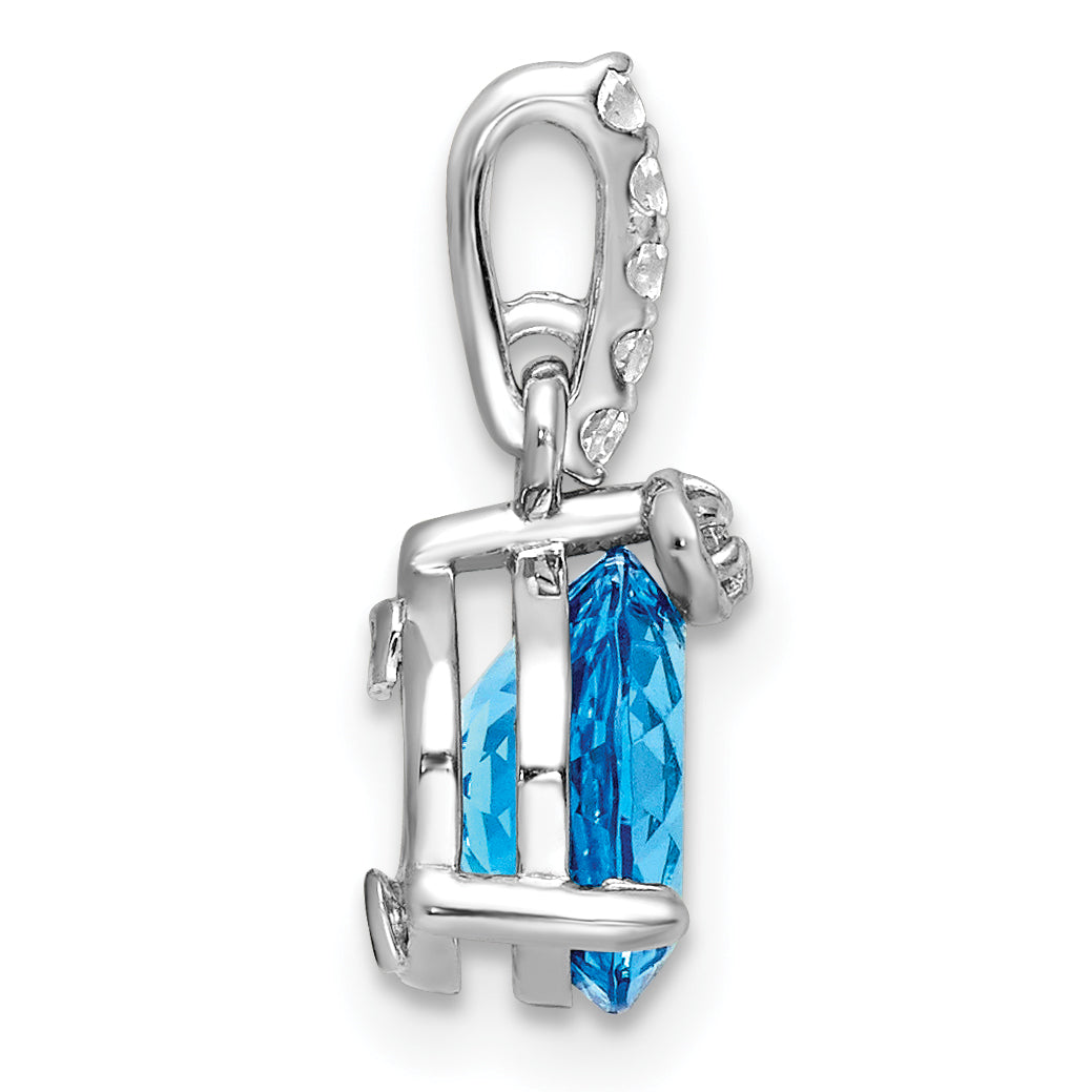 Sterling Silver Rhodium-plated Circle Swiss Blue Topaz/White Topaz Pendant Secondary image