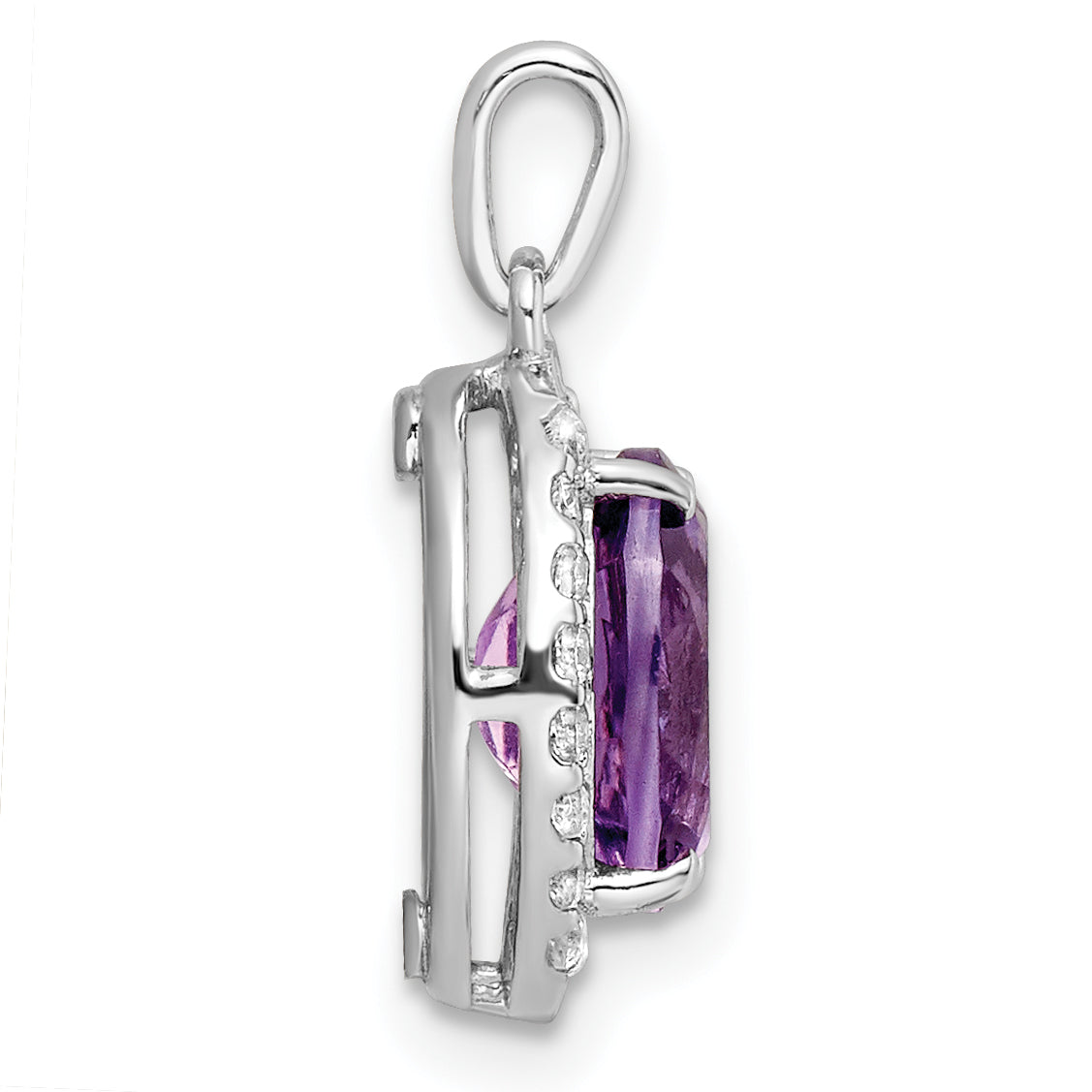 Sterling Silver Rhod-plated Oval 1.84 Amethyst/White Topaz Pendant Secondary image