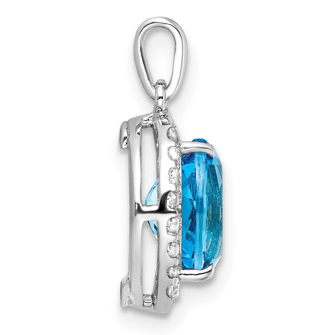 Sterling Silver Rhodium-plated Oval Swiss Blue Topaz/White Topaz Pendant Secondary image