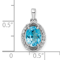 Sterling Silver Rhodium-plated Oval Swiss Blue Topaz/White Topaz Pendant