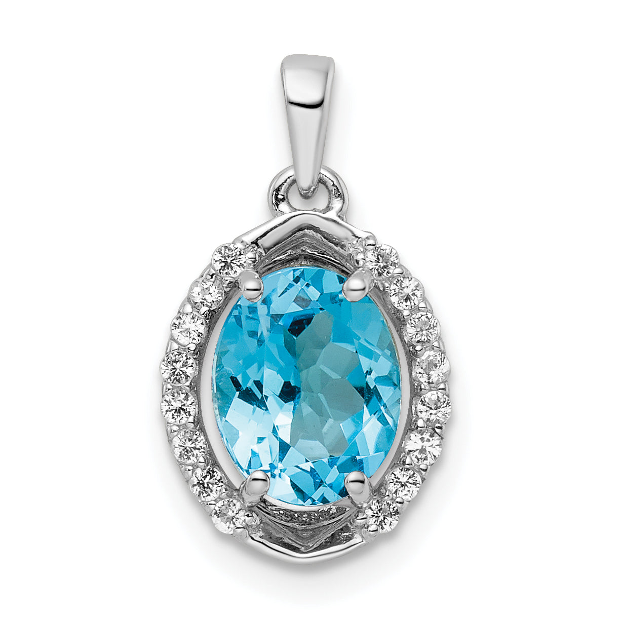 Sterling Silver Rhodium-plated Oval Swiss Blue Topaz/White Topaz Pendant Main image