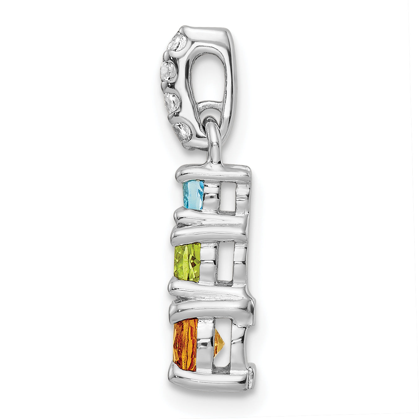 Sterling Silver RH-plated .85t.w. PE/CI/LSBT/WT 3-Stone Pendant Secondary image