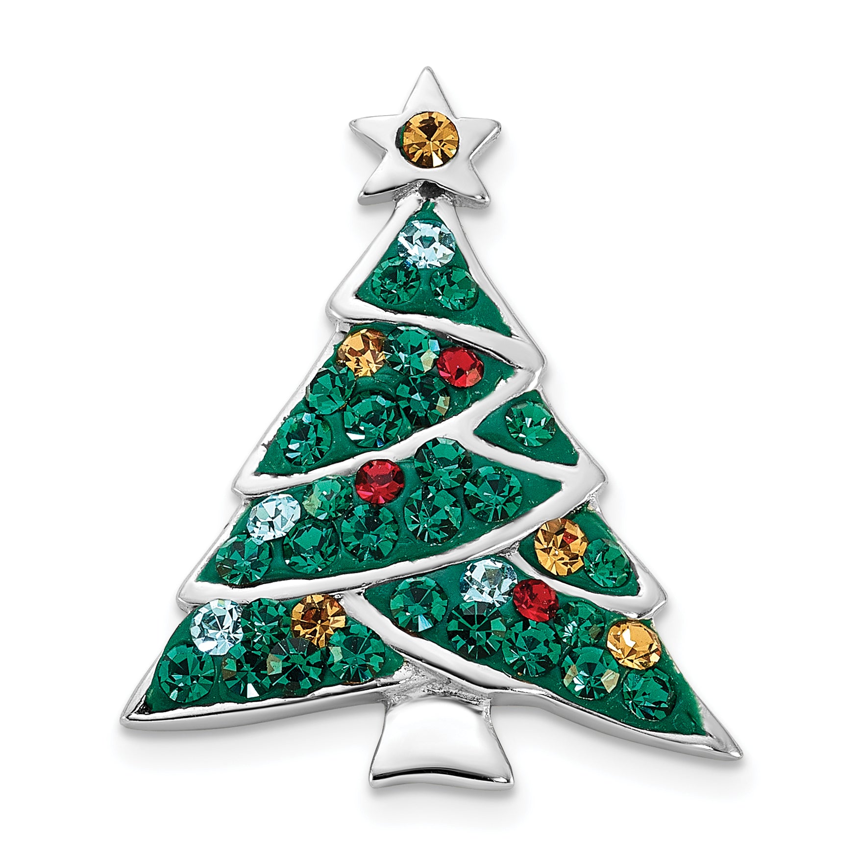 Sterling Silver Rhodium-plated Crystal Christmas Tree Pin Main image