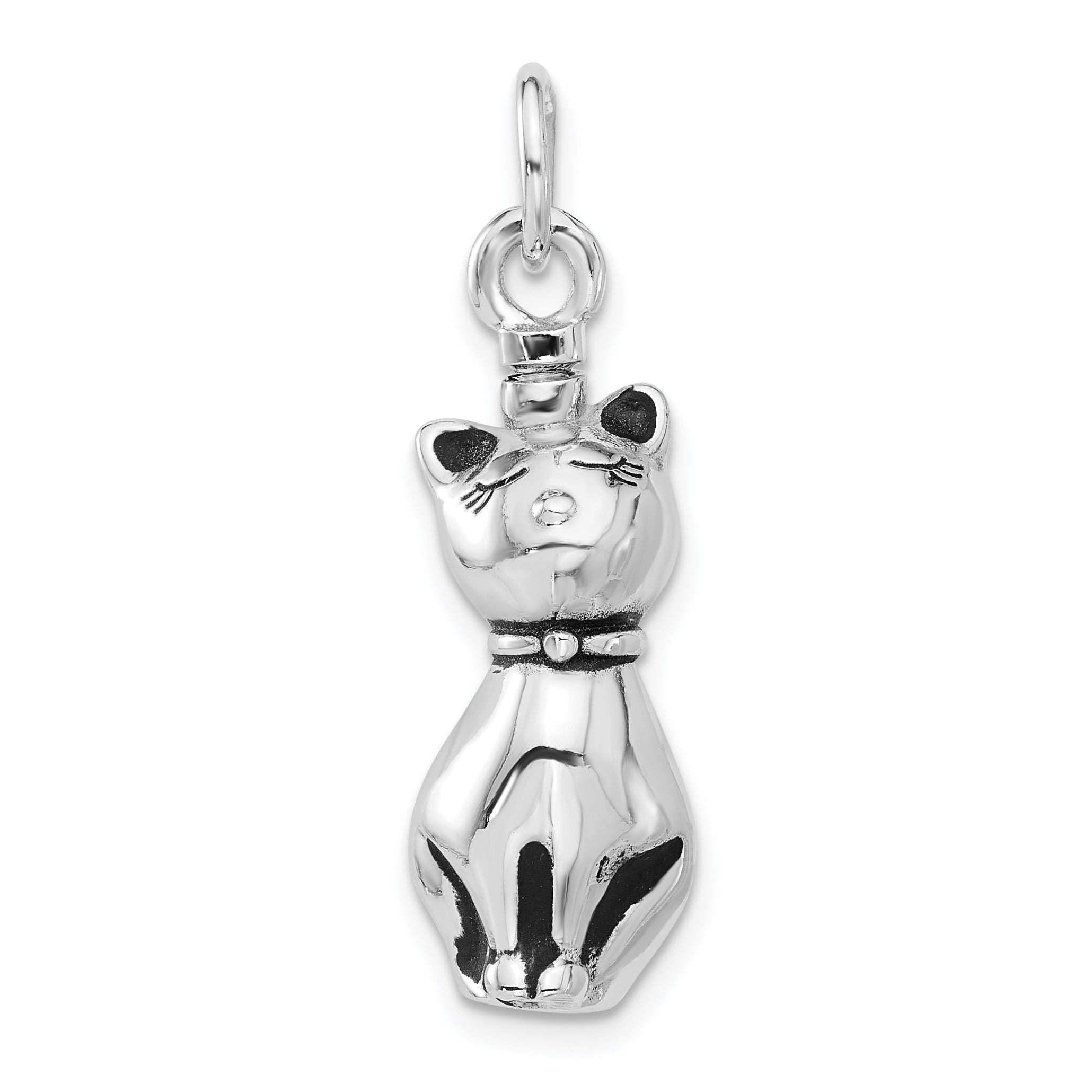 Sterling Silver Rhodium-plated Enamel Cat Ash Holder Pendant Main image