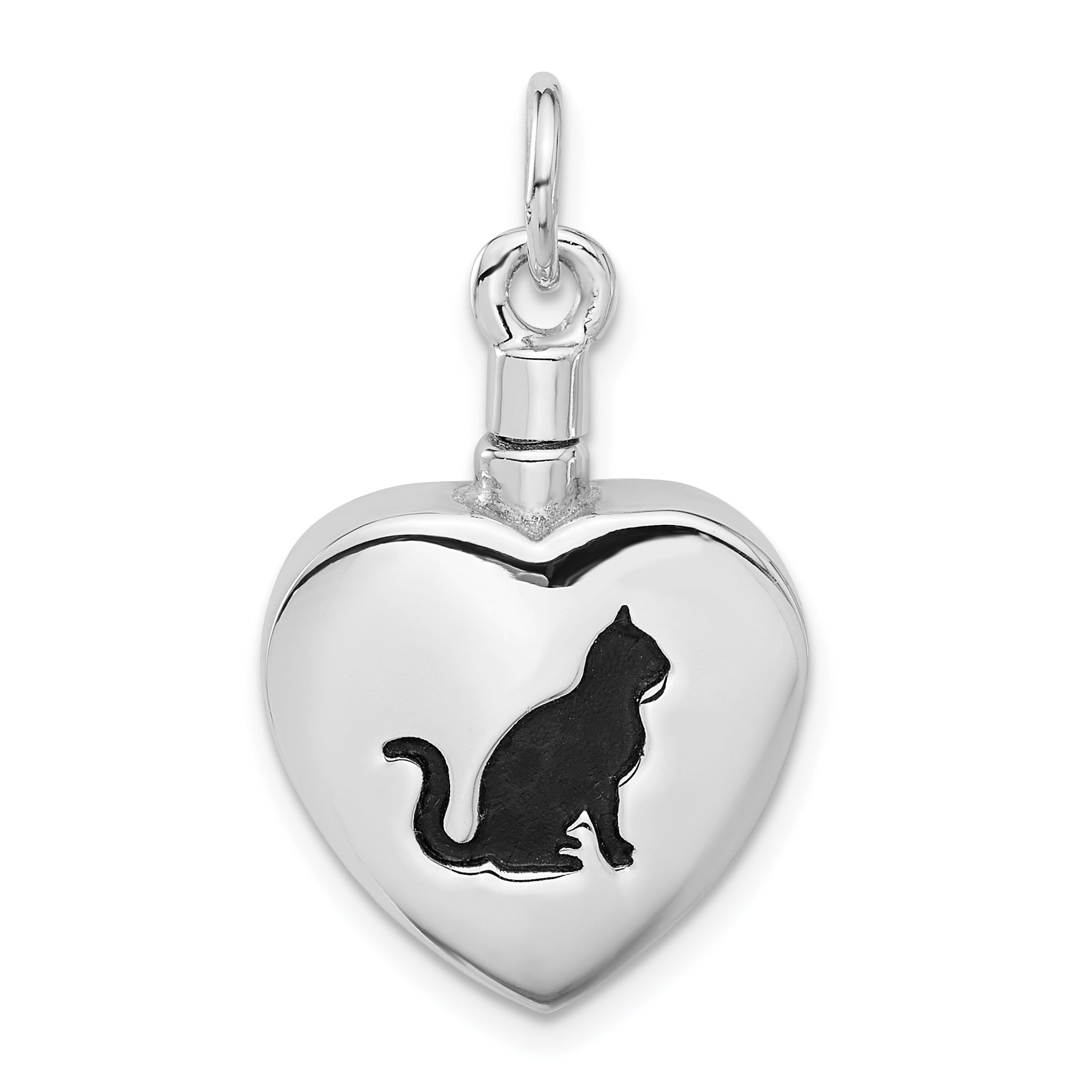 Sterling Silver Rhodium-plated Enamel Heart with Cat Ash Holder Pendant Main image