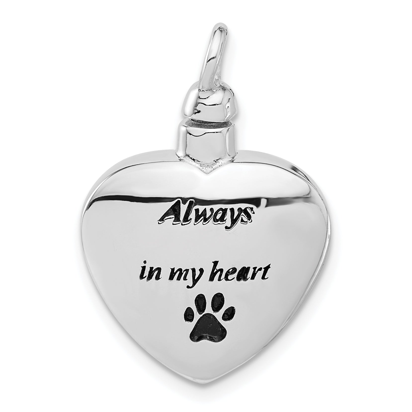 Sterling Silver Rh-plated Enamel Heart with Paw Print Ash Holder Pendant Main image