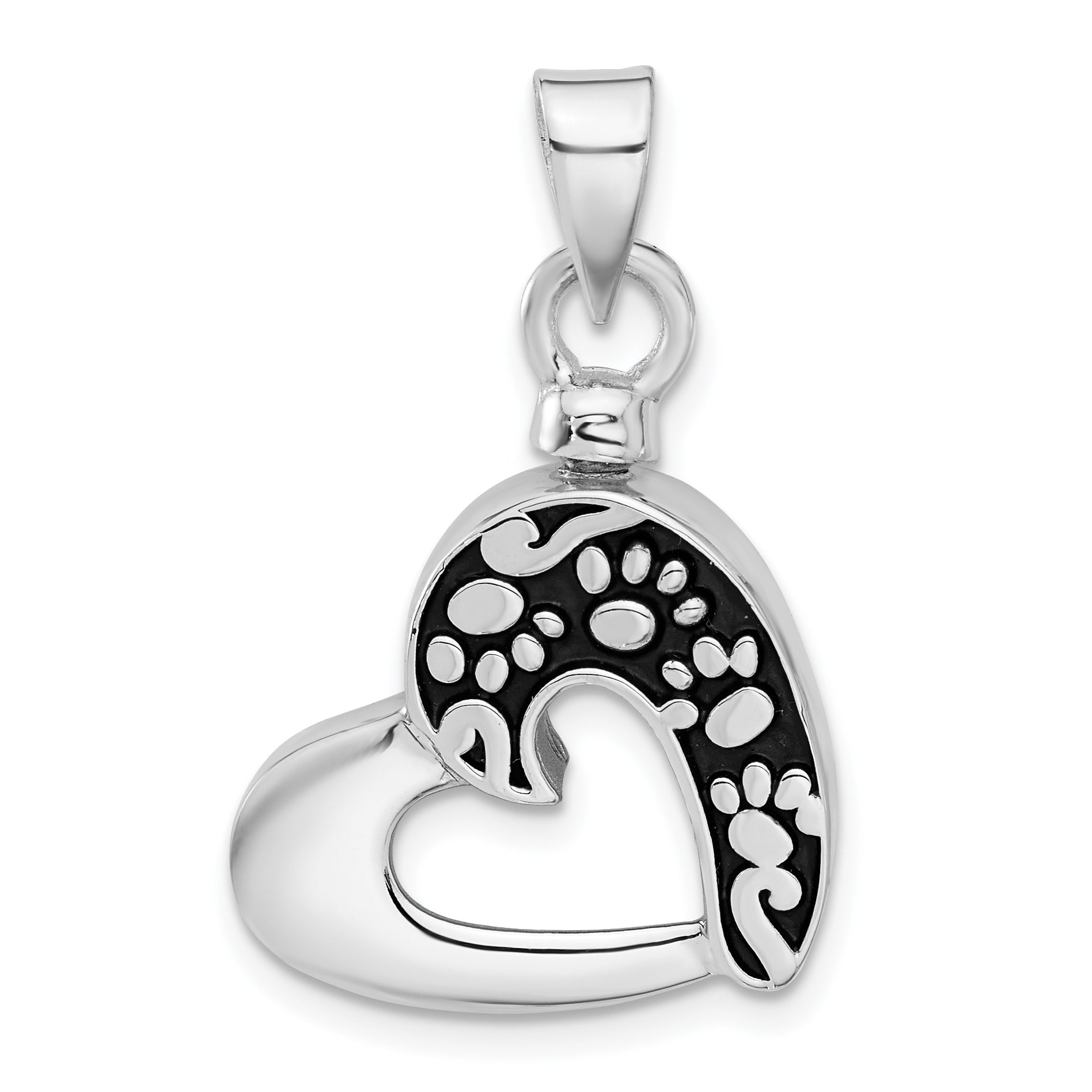 Sterling Silver Rhodium-plated Enamel Heart with Paw Prints Pendant Main image