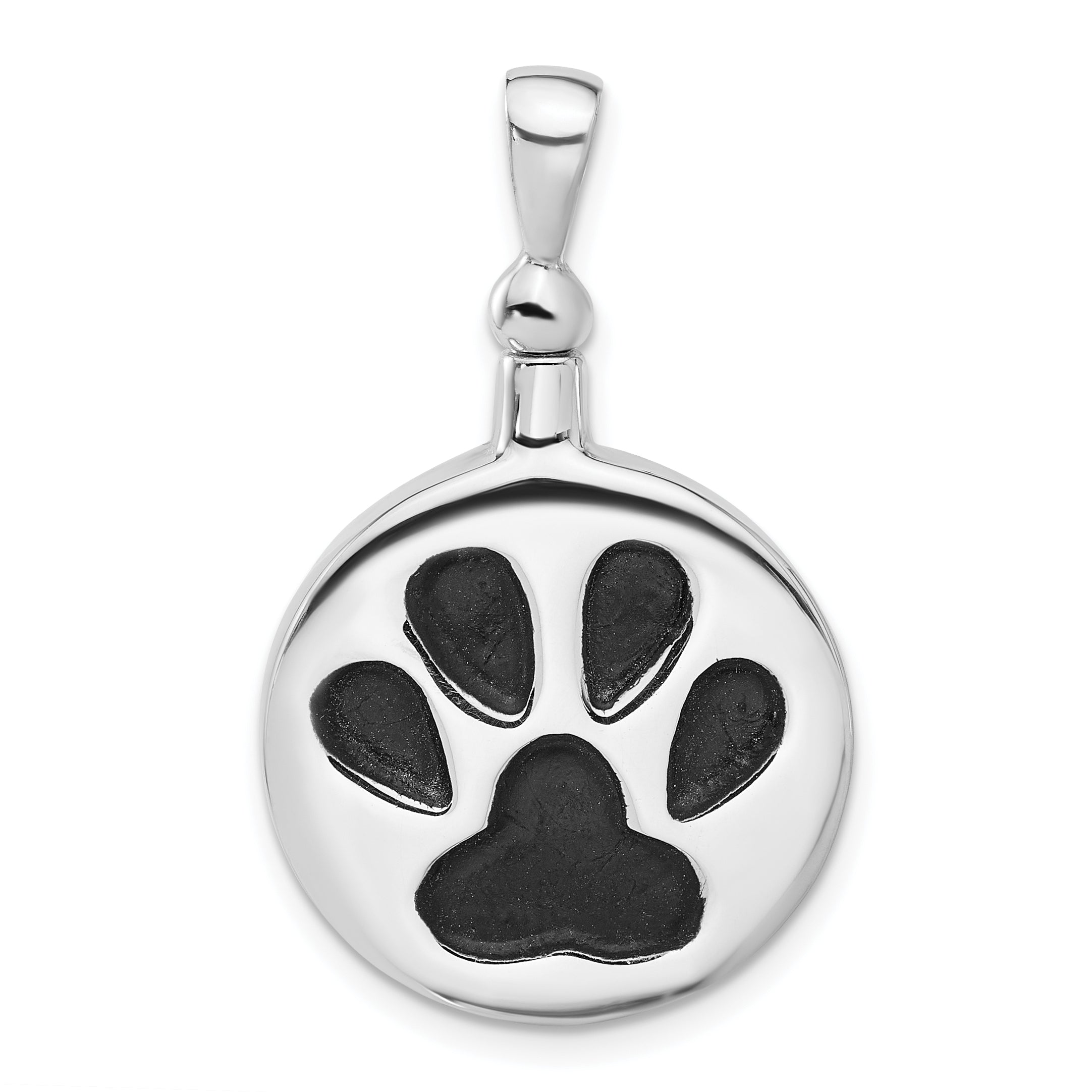 Sterling Silver Rh-plated Enamel Round Paw Print Ash Holder Pendant Main image
