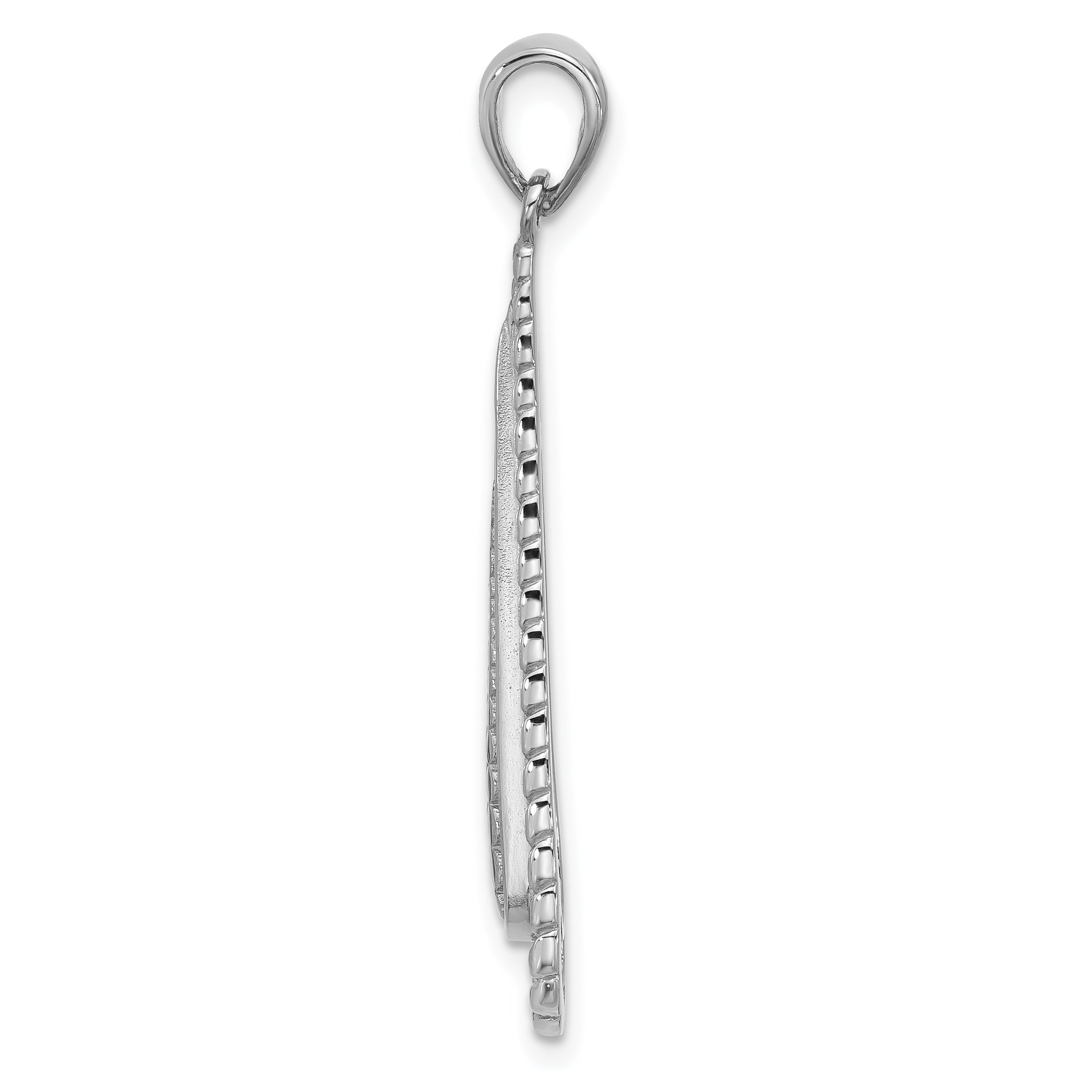Sterling Silver Rhodium-Plated Polished Textured Long Teardrop Pendant Secondary image