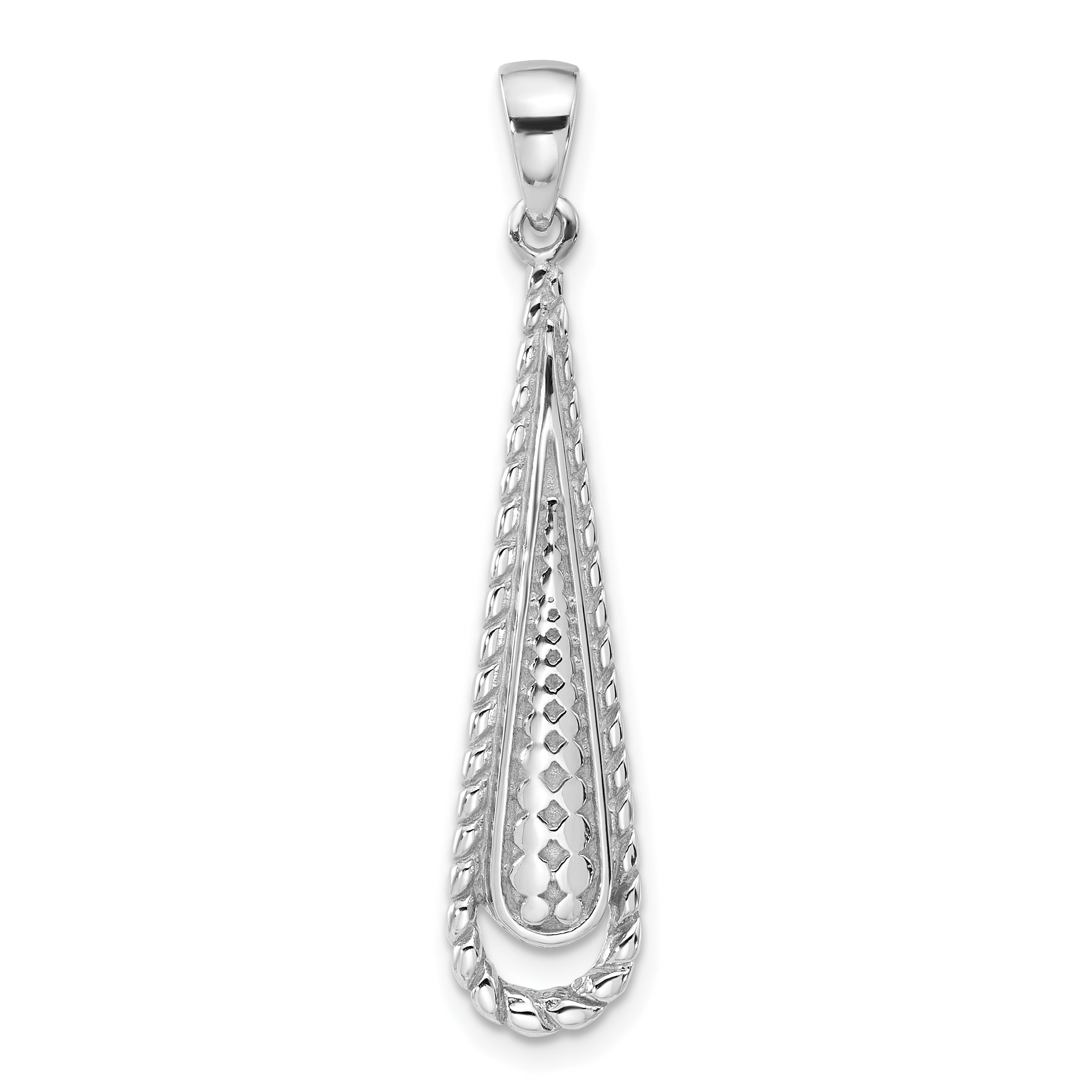 Sterling Silver Rhodium-Plated Polished Textured Long Teardrop Pendant Main image