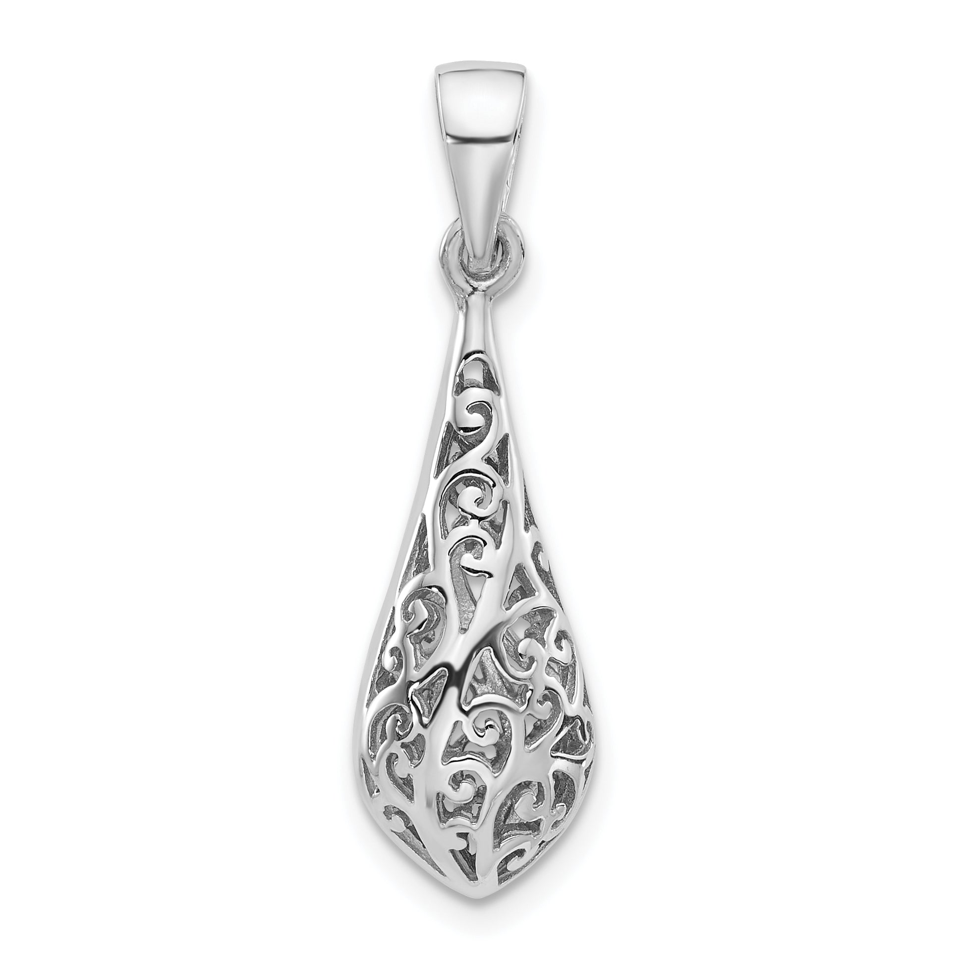 Sterling Silver Rhodium-Plated Polished Puffed Filigree Teardrop Pendant Main image