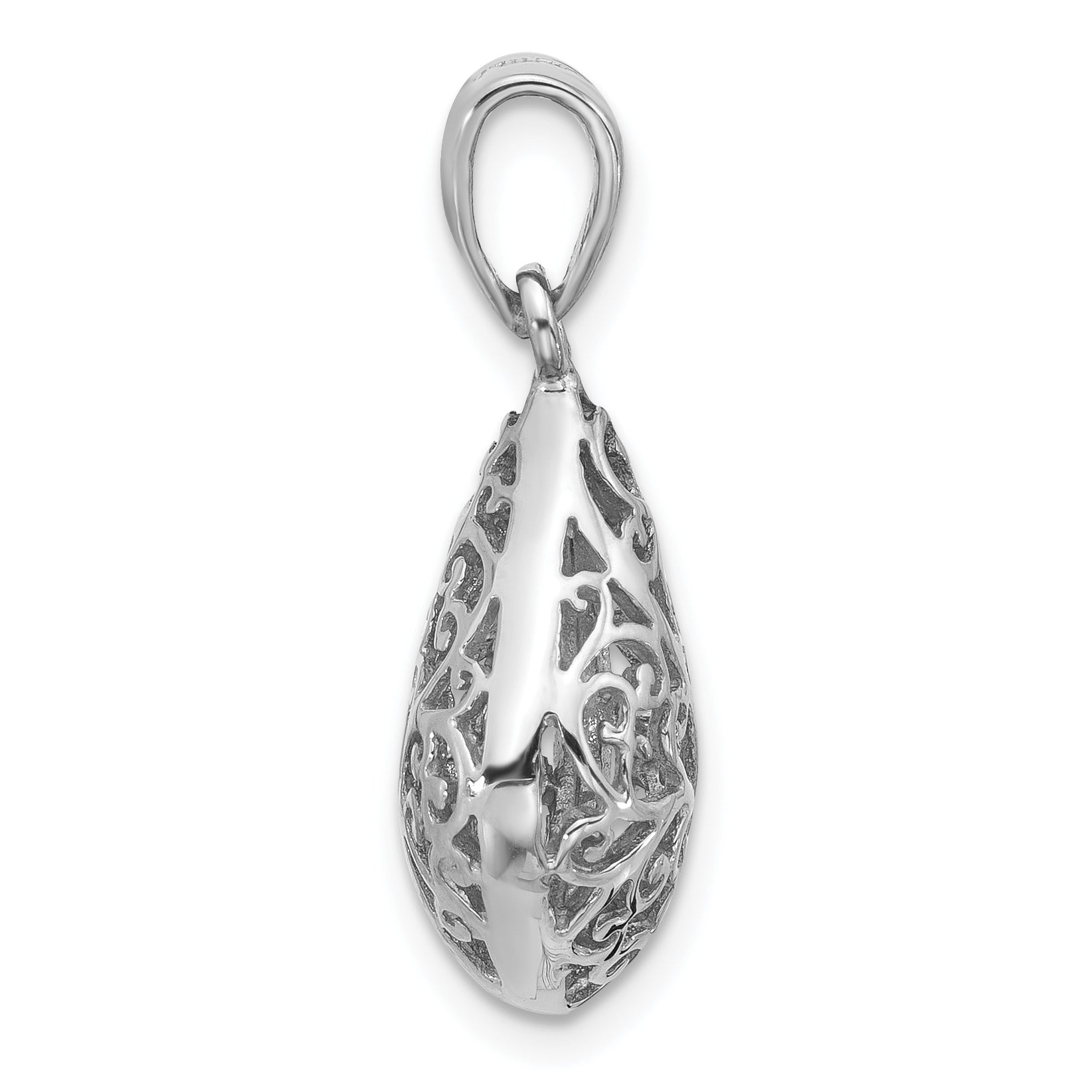 Sterling Silver Rhodium-Plated Polished Puffed Filigree Teardrop Pendant Secondary image