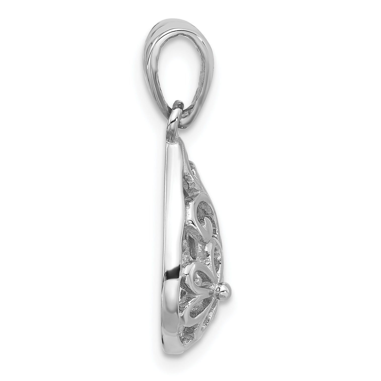 Sterling Silver Rhod-Plated Polished Half Dome Teardrop Filigree Pendant Secondary image