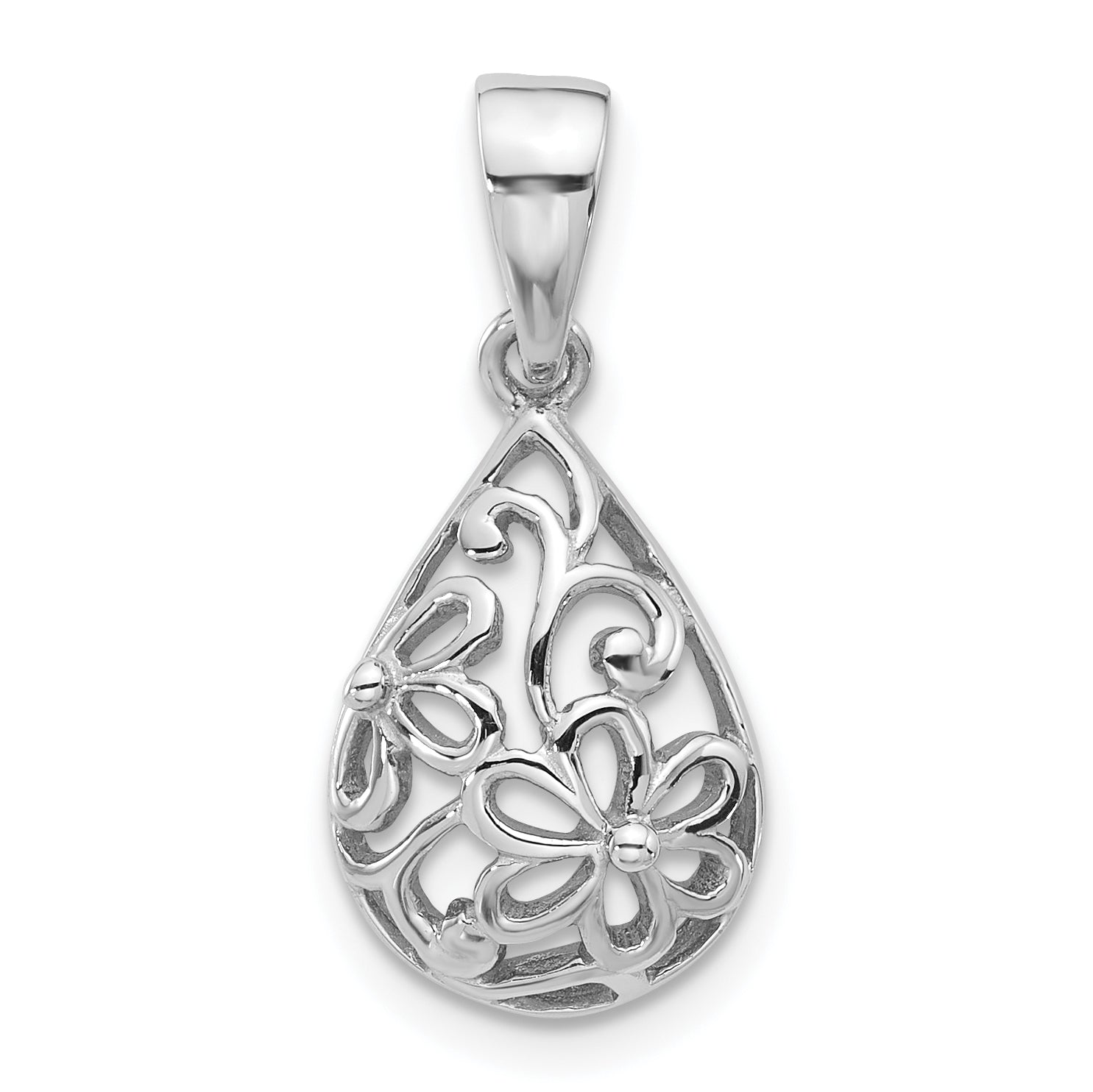 Sterling Silver Rhod-Plated Polished Half Dome Teardrop Filigree Pendant Main image