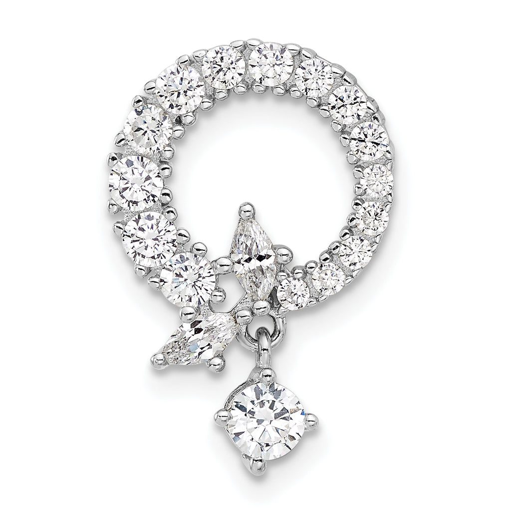 Sterling Silver Rhod-plated CZ Circle Chain Slide Pendant