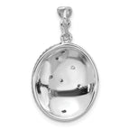 Sterling Silver Rhodium-plated Polished Swirl Blue Enamel CZ Oval Pendant