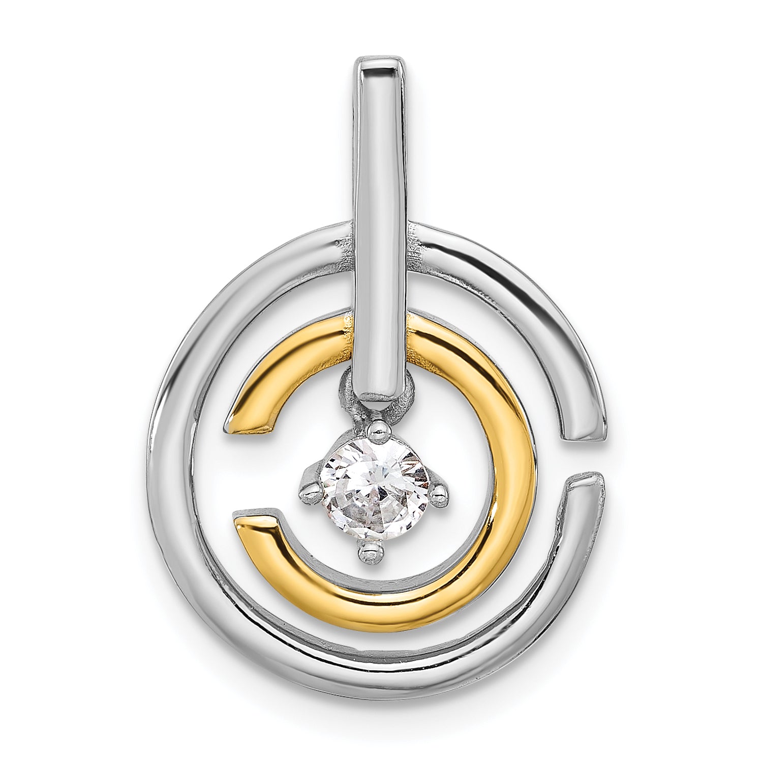 Sterling Silver Rhodium-plated Gold-tone Polished CZ Circles Chain Slide