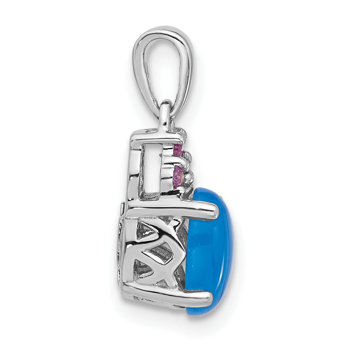 Sterling Silver Rh-plated Blue Onyx .08Cr.Pink Sapphire .005ct Dia. Pendant Secondary image
