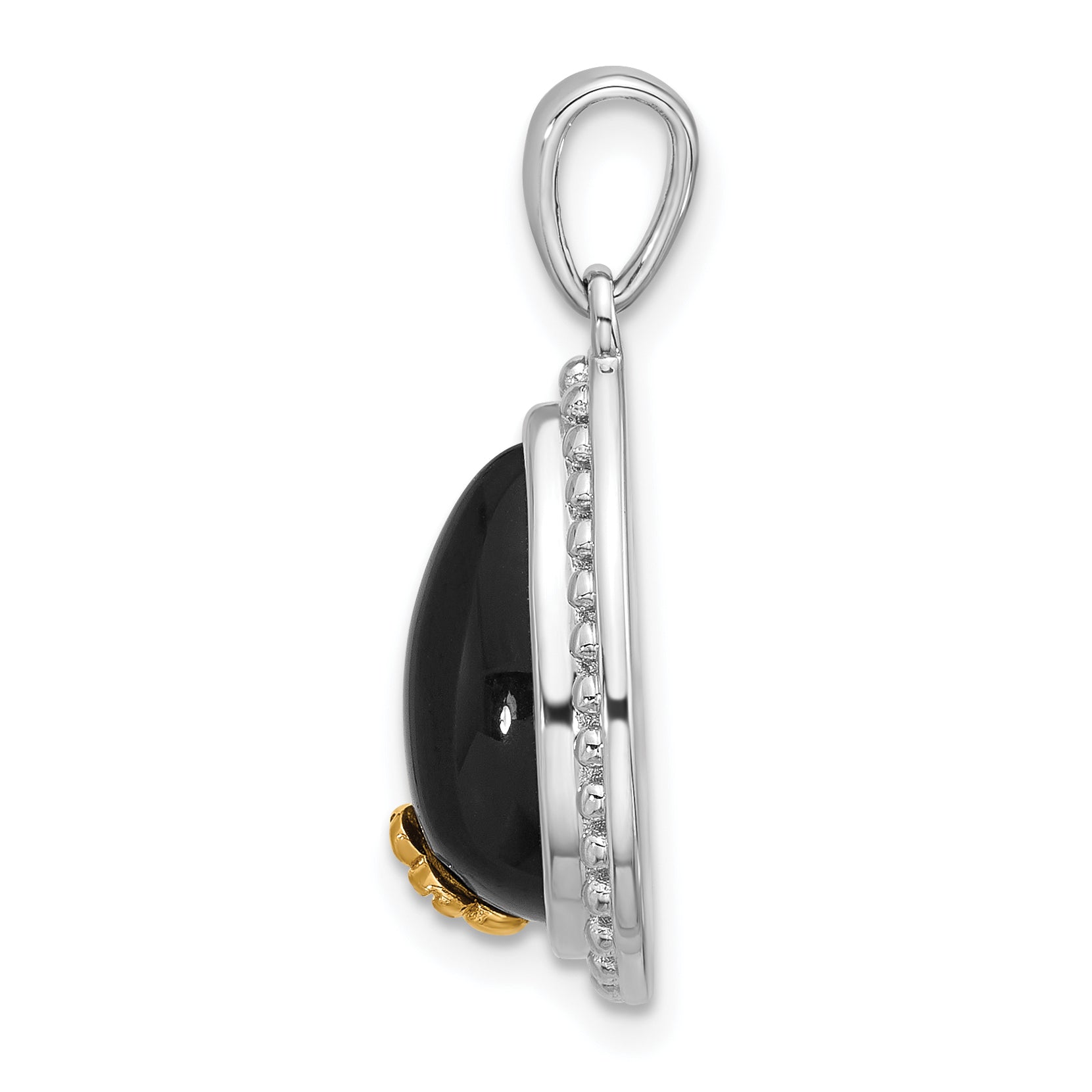 Sterling Silver w/14k accent Rhodium-plated Black Onyx Teardrop Pendant Secondary image