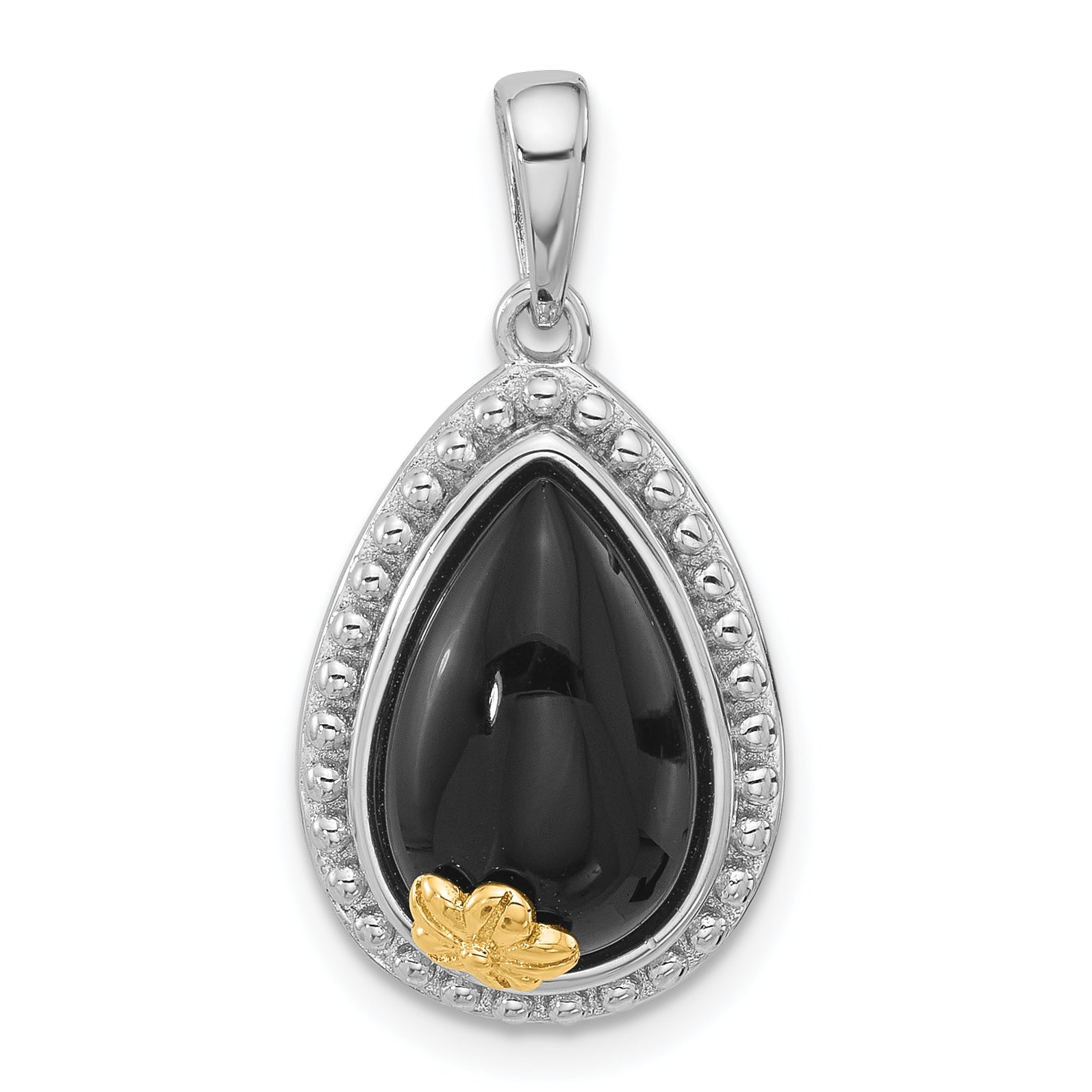Sterling Silver w/14k accent Rhodium-plated Black Onyx Teardrop Pendant Main image