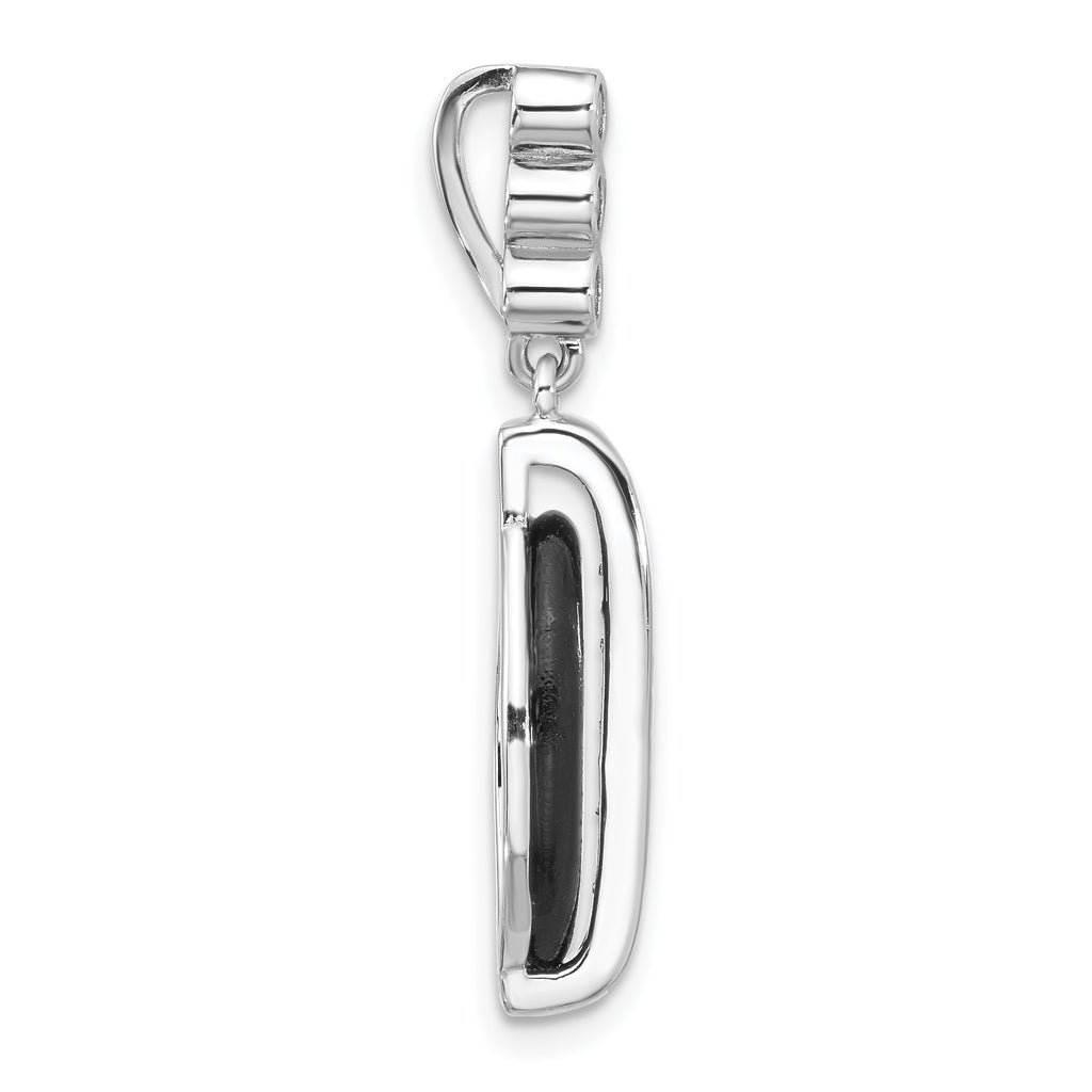 Sterling Silver Rhodium-plated Polished CZ Black Resin Pendant