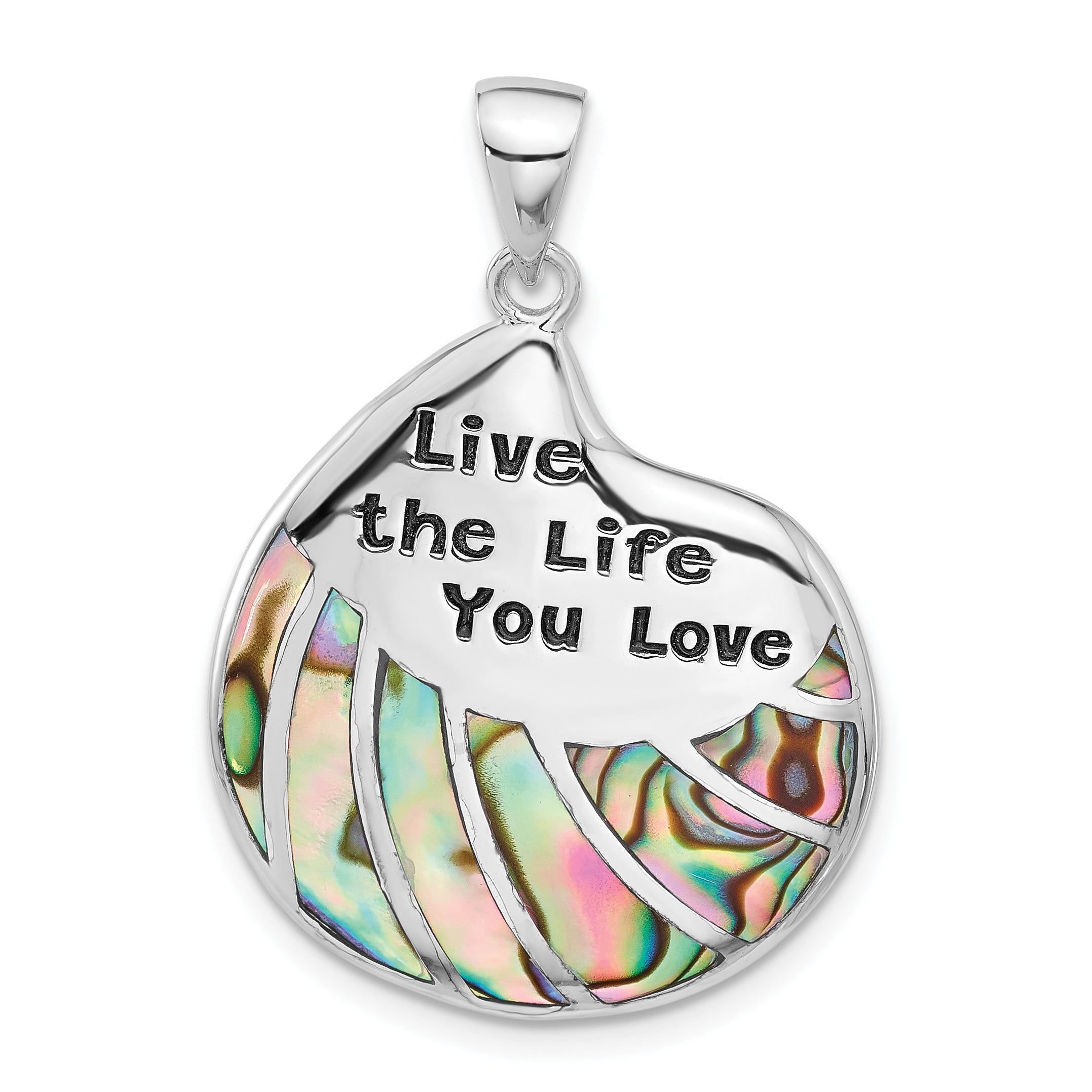 Sterling Silver Rhodium-plated Abalone LIVE THE LIFE YOU LOVE Pendant Main image