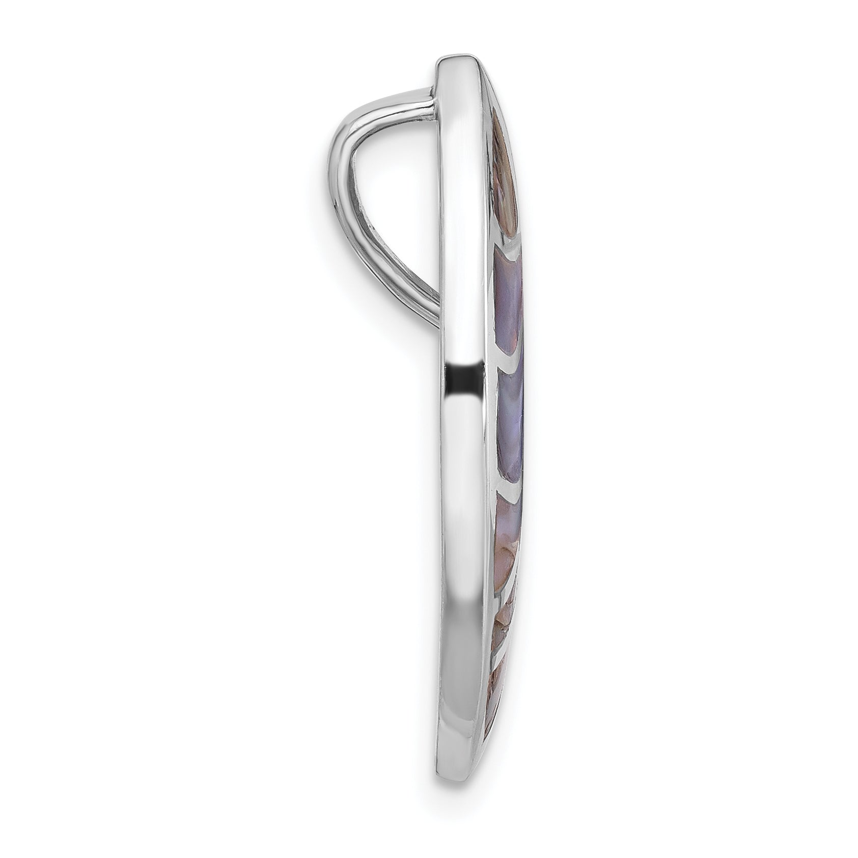 Sterling Silver Rhodium-Plated Polished Oval Abalone Chain Slide Pendant Secondary image