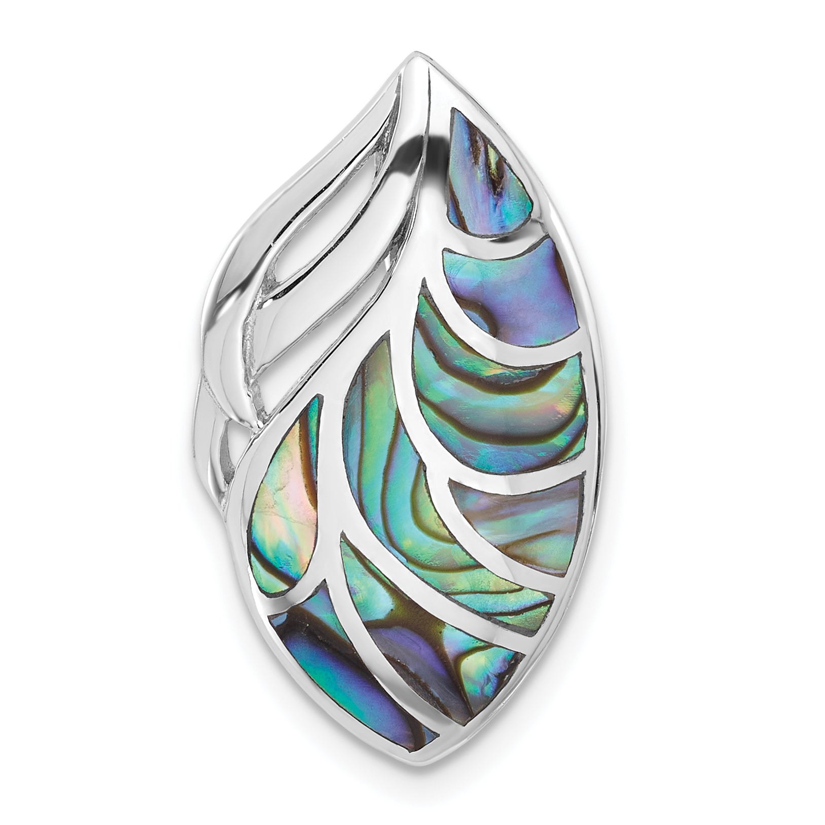Sterling Silver Rhodium-Plated Polished Oval Abalone Chain Slide Pendant Main image