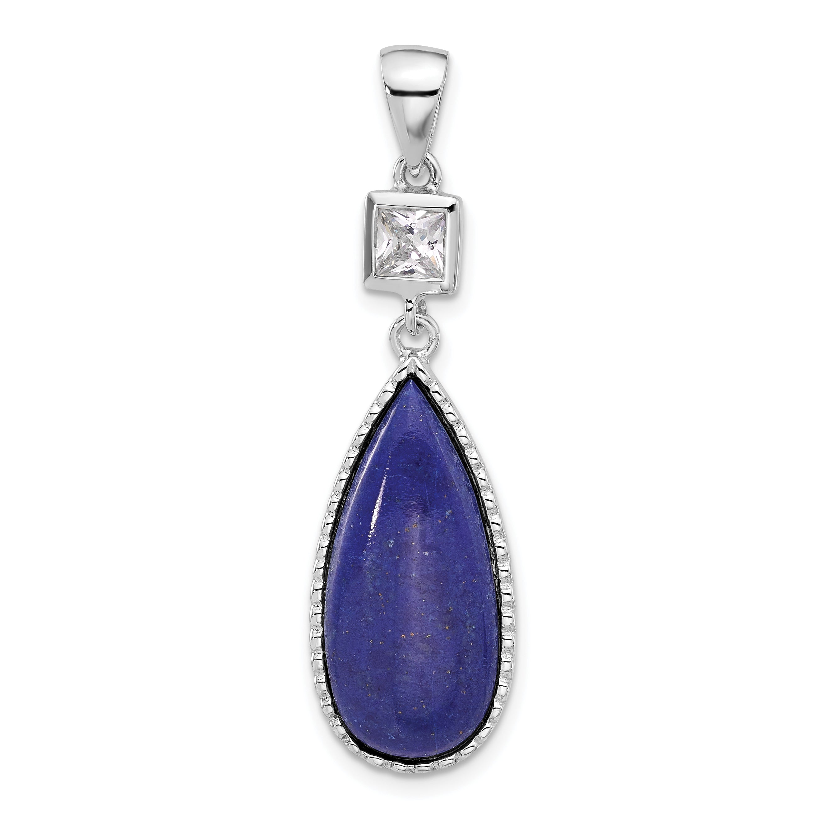 Sterling Silver Rhodium-plated Lapis Lazuli and CZ Pendant Main image