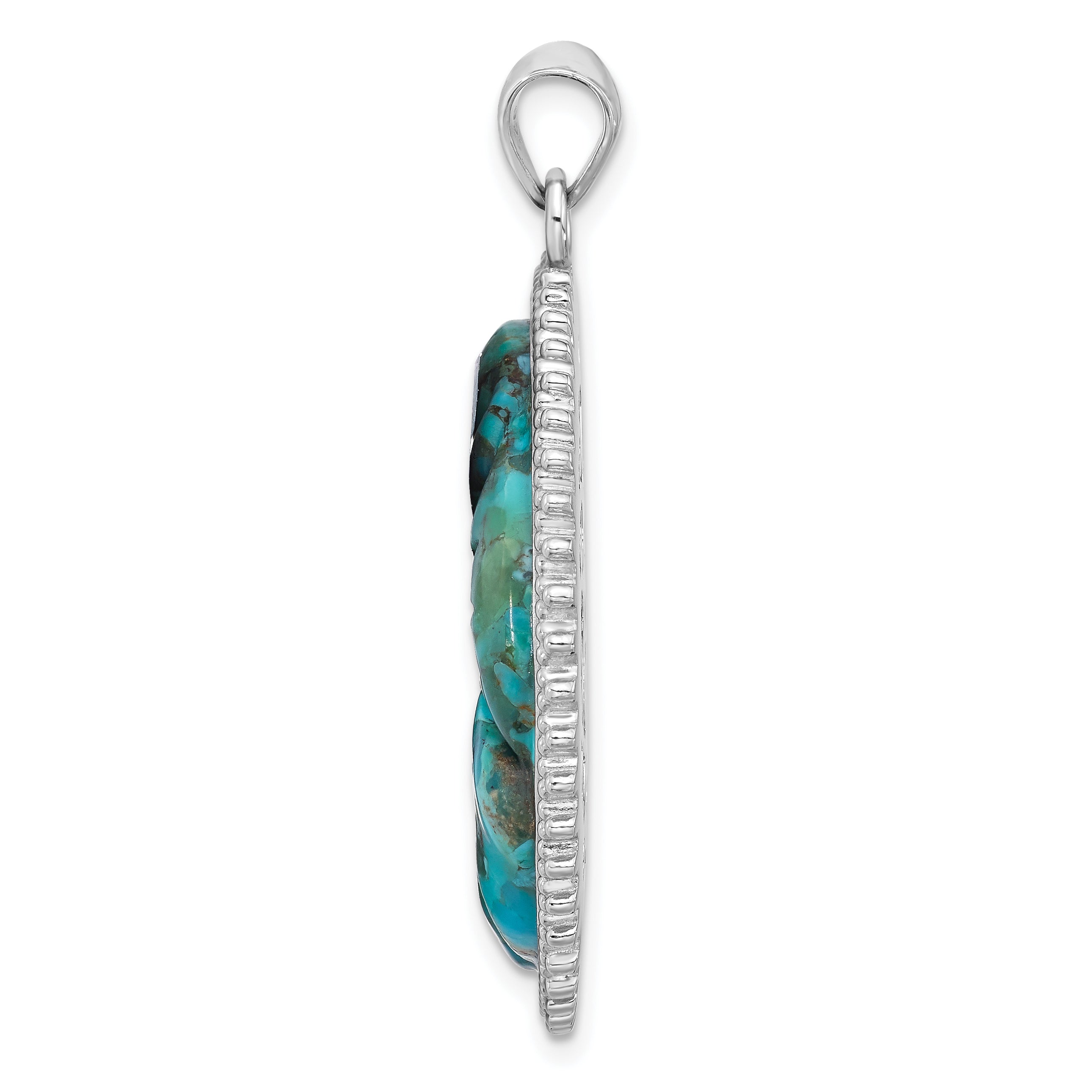 Sterling Silver Rhodium-plated Reconstituted Turquoise Flower Pendant Secondary image