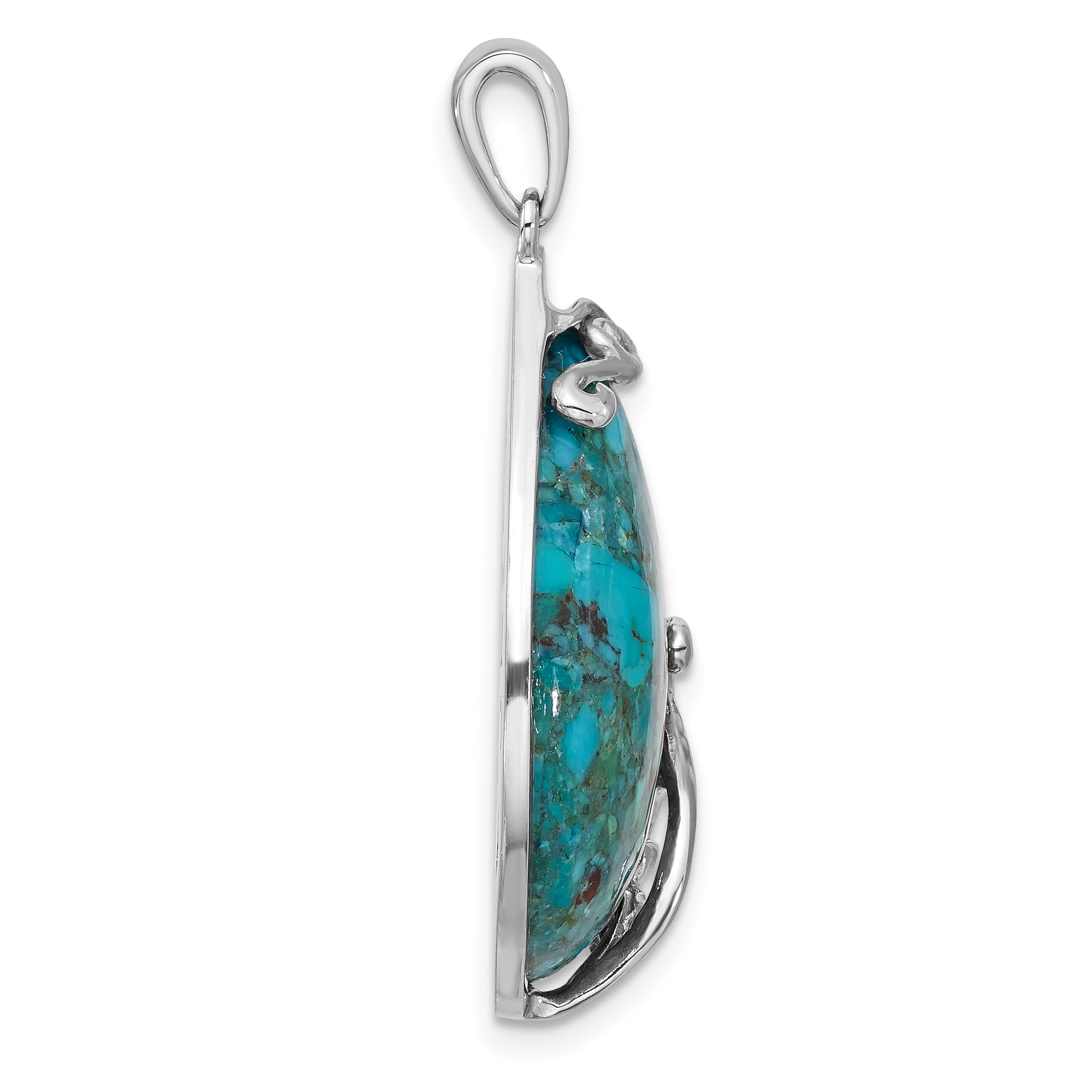 Sterling Silver Rhodium-plated Reconstituted Turquoise Teardrop Pendant Secondary image