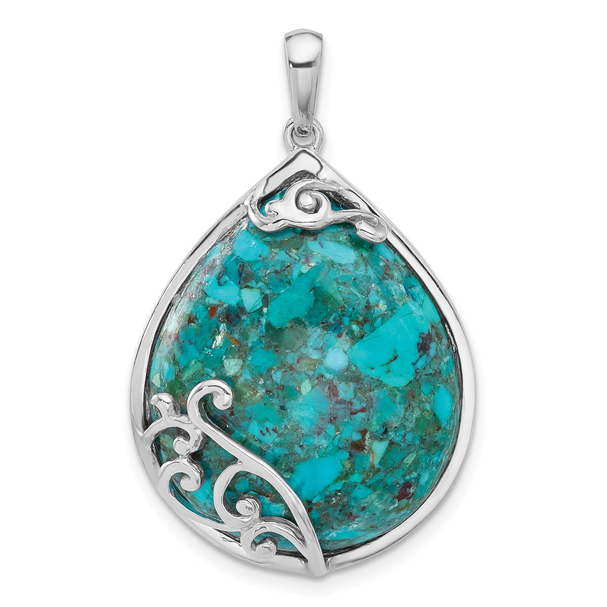 Reconstituted Turquoise Teardrop Pendant in Sterling Silver, 37mm - Sophia Jewelers Main image