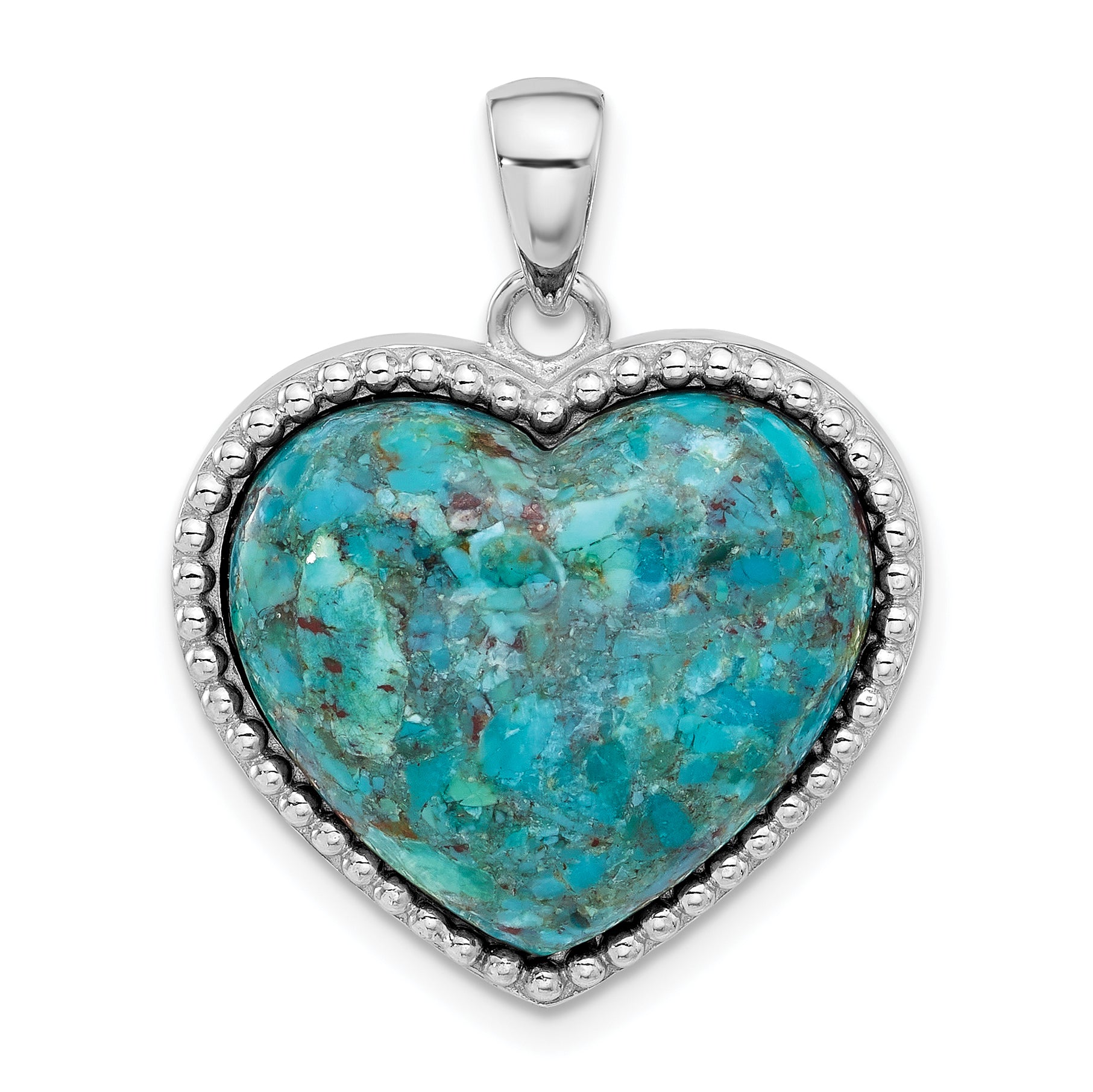 Sterling Silver Rhodium-plated Reconstituted Turquoise Heart Pendant Main image