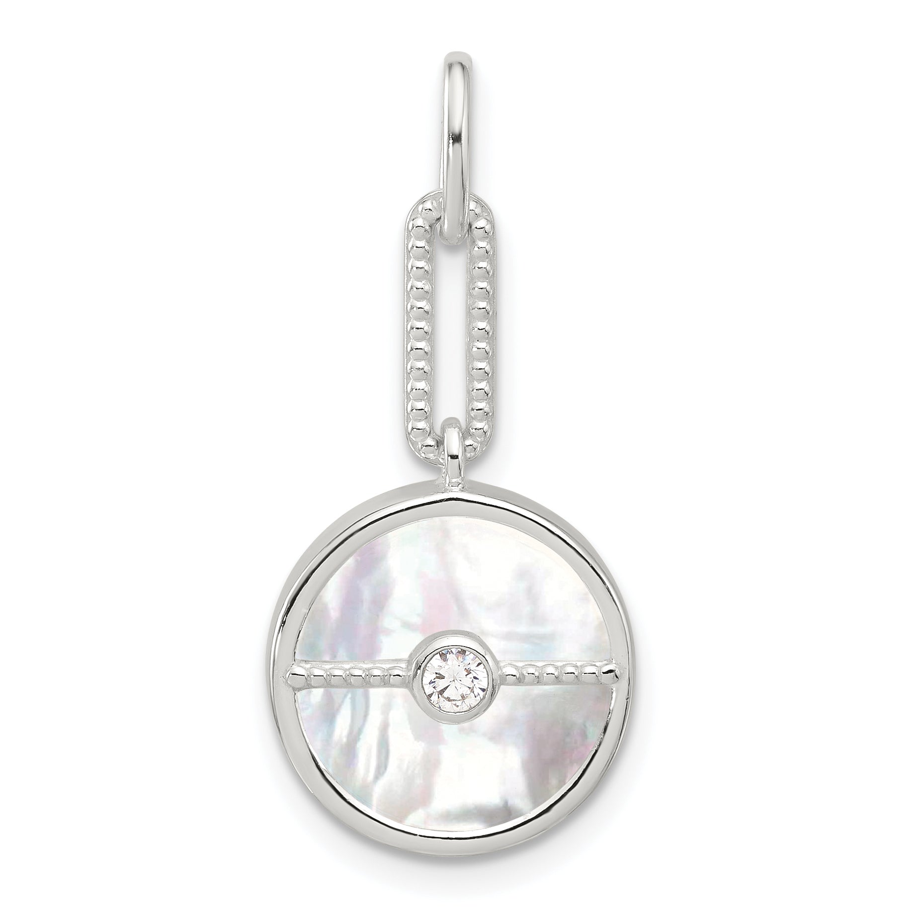 Sterling Silver E-coated CZ and Mother of Pearl Pendant Main image