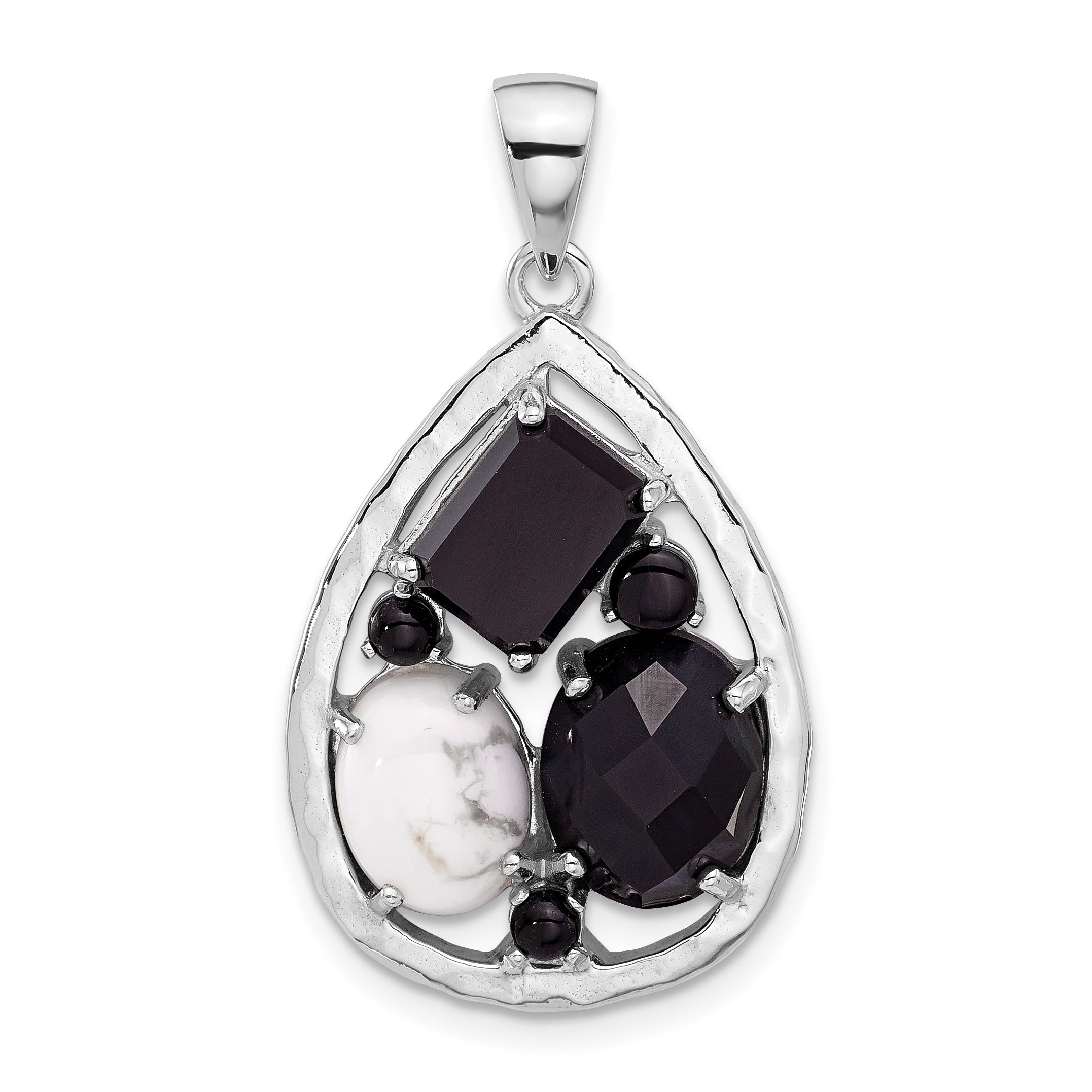 Sterling Silver Rhodium-plated Agate and Howlite Teardrop Pendant Main image