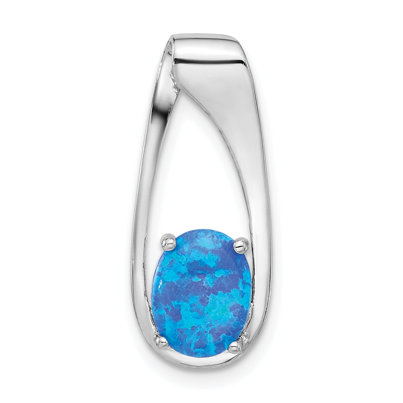 Sterling Silver Rhodium-plated Blue Created Opal Slide Pendant Main image
