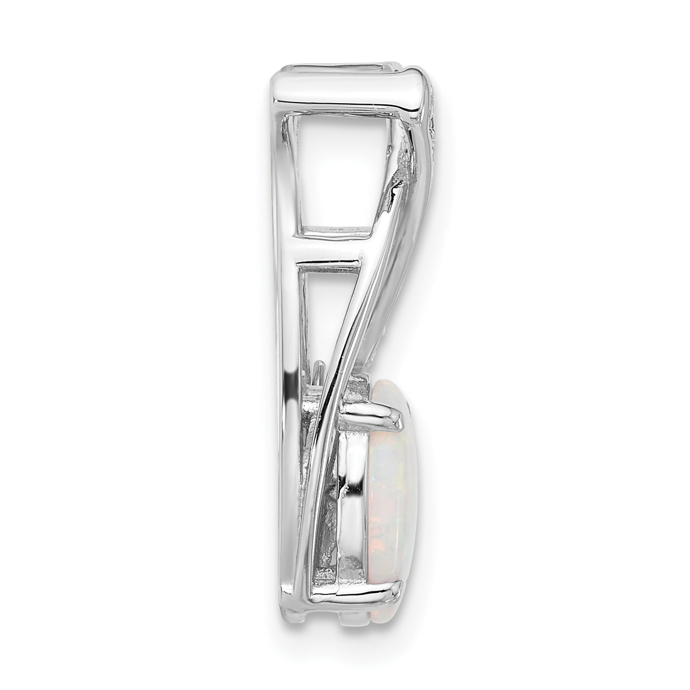 Sterling Silver Rh-plated CZ and White Created Opal Chain Slide Pendant Secondary image