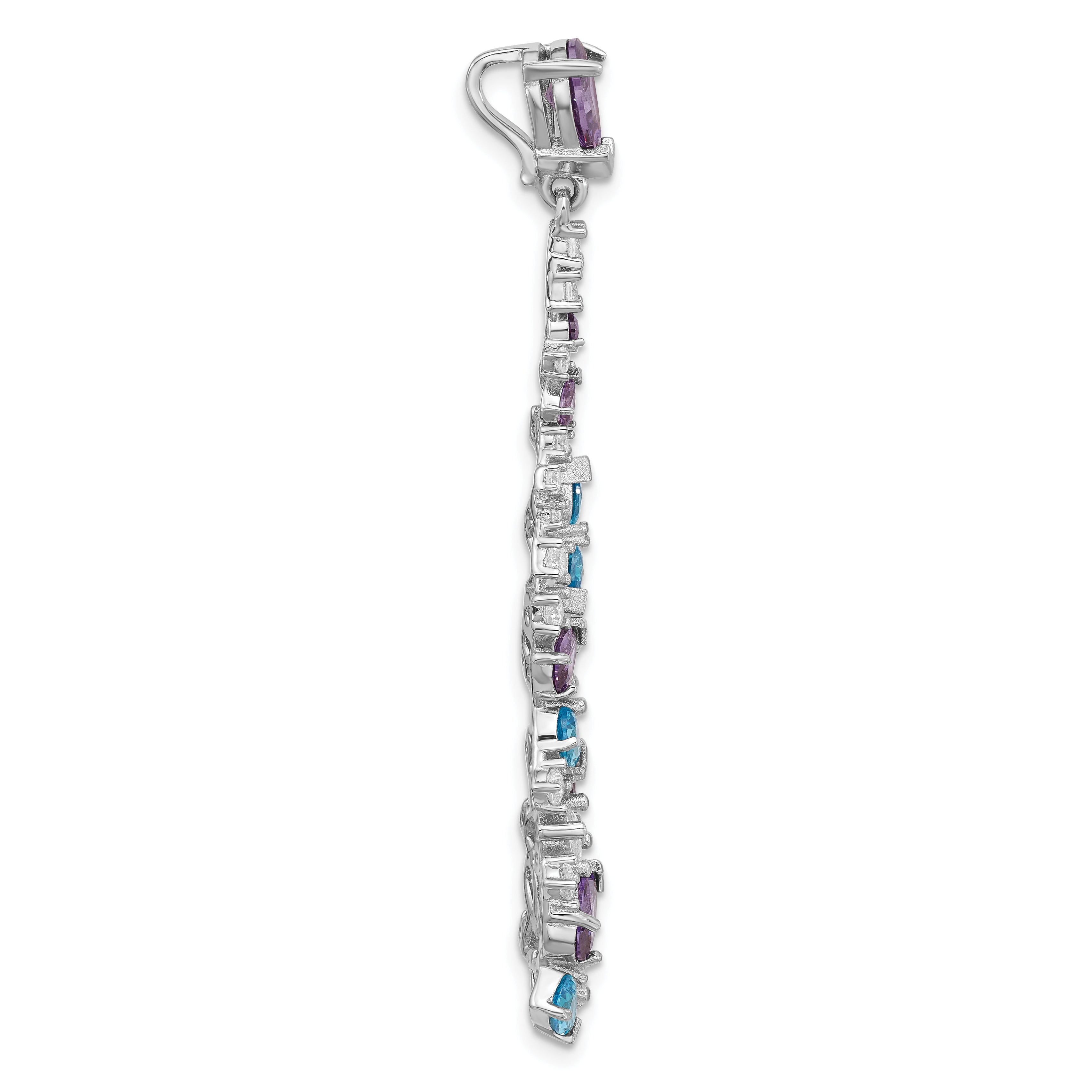 Sterling Silver Rh-plated Polished White/Blue/Purple CZ Teardrop Pendant Secondary image