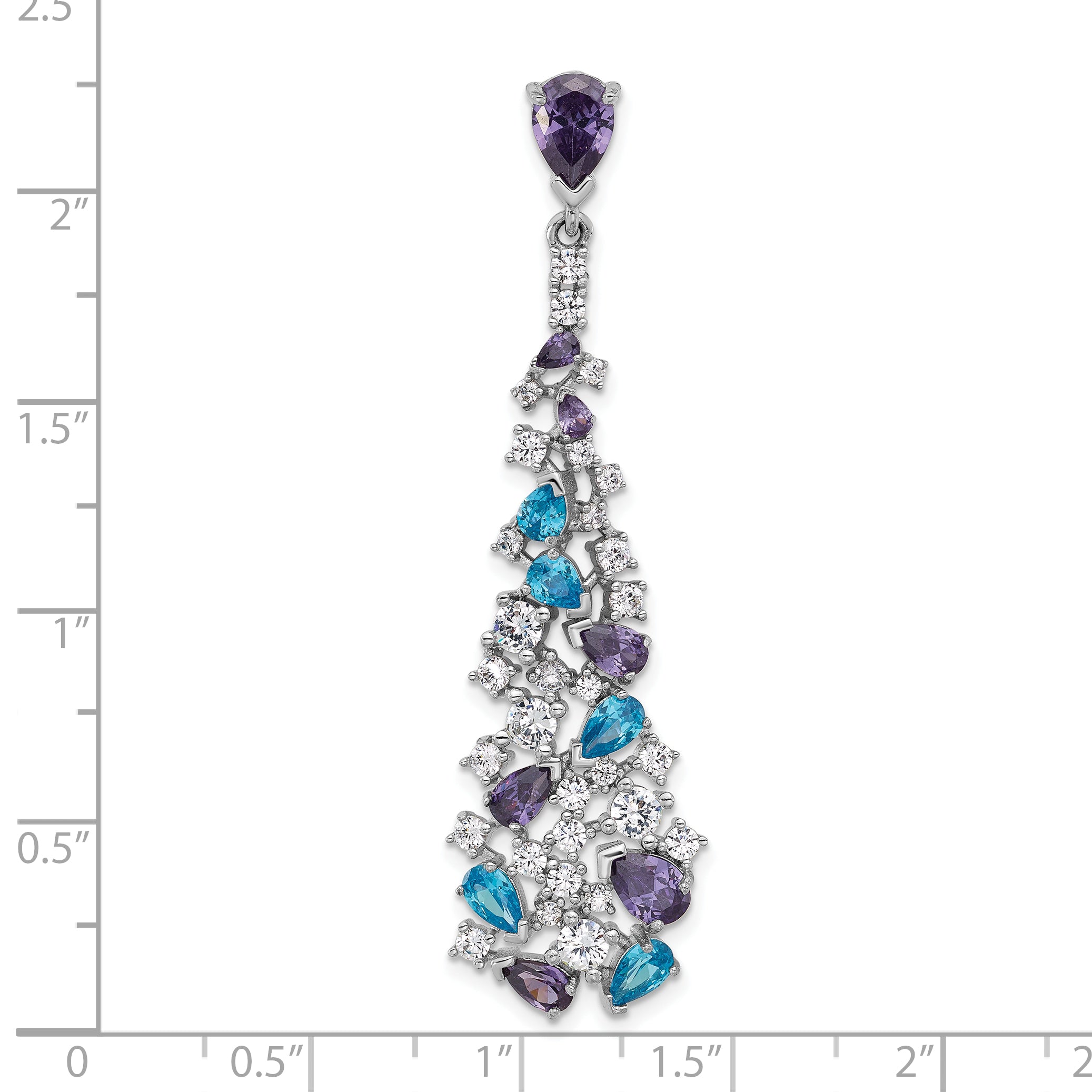 Sterling Silver Rh-plated Polished White/Blue/Purple CZ Teardrop Pendant