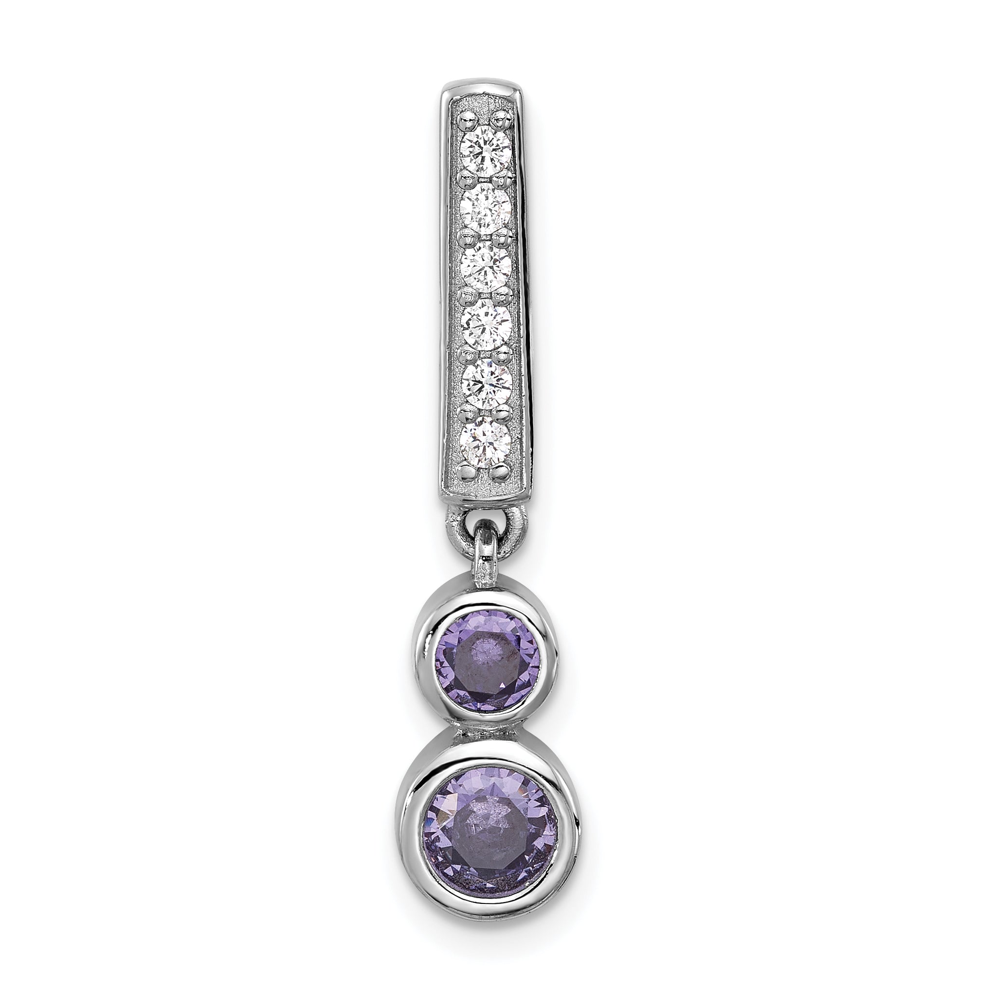 Sterling Silver Rhodium-plated Polished Purple CZ Chain Slide