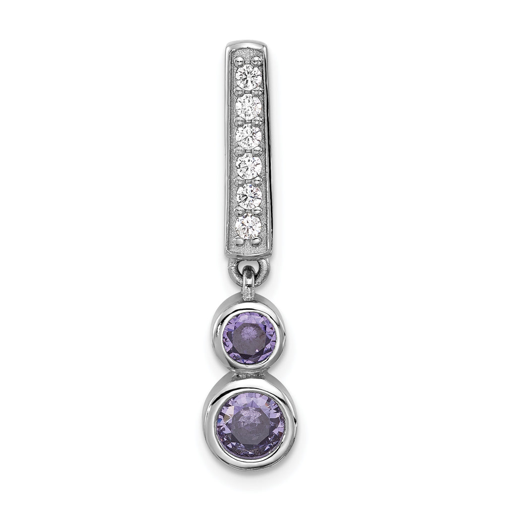 Sterling Silver Rhodium-plated Polished Purple CZ Chain Slide